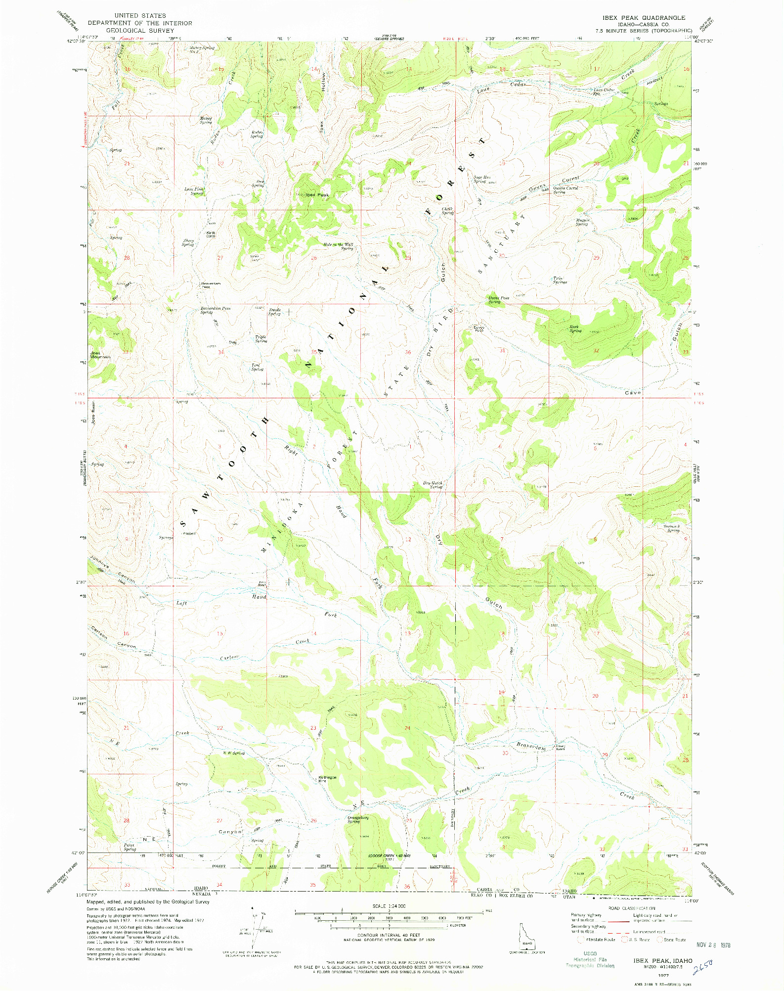 USGS 1:24000-SCALE QUADRANGLE FOR IBEX PEAK, ID 1977