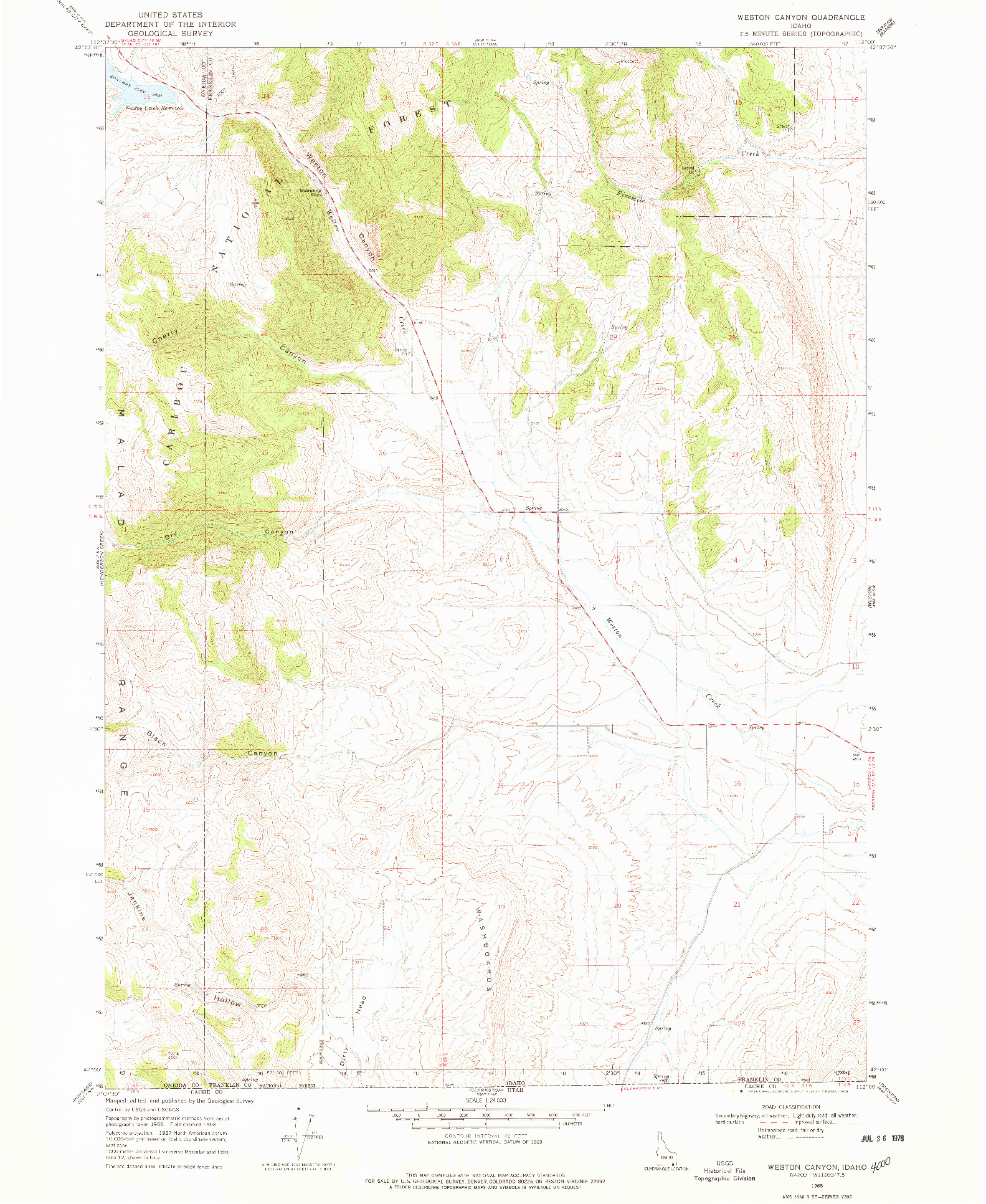 USGS 1:24000-SCALE QUADRANGLE FOR WESTON CANYON, ID 1968