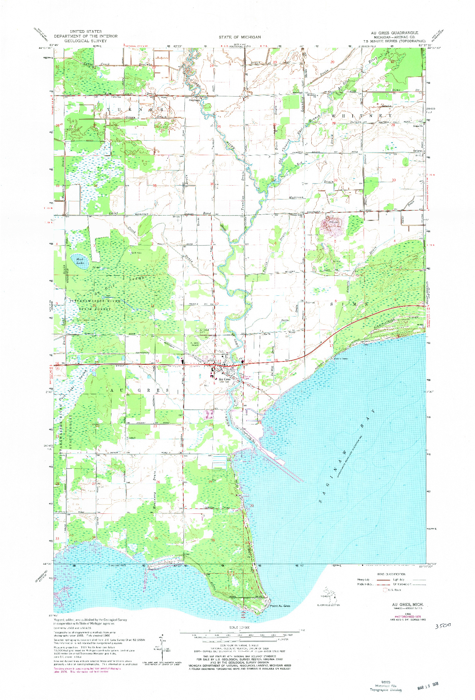 USGS 1:24000-SCALE QUADRANGLE FOR AU GRES, MI 1966