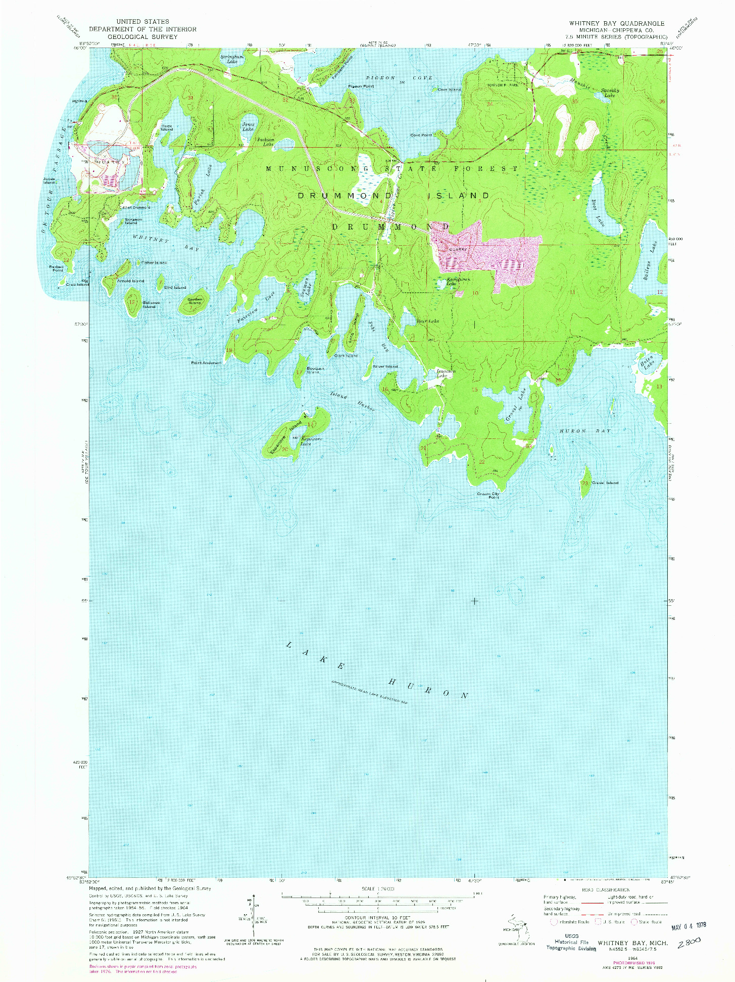 USGS 1:24000-SCALE QUADRANGLE FOR WHITNEY BAY, MI 1964