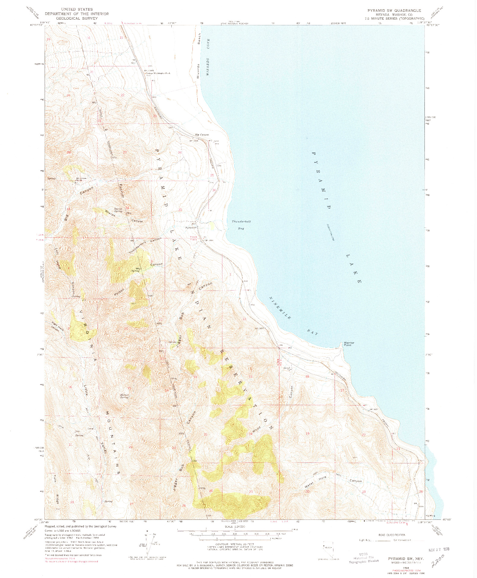 USGS 1:24000-SCALE QUADRANGLE FOR PYRAMID SW, NV 1964