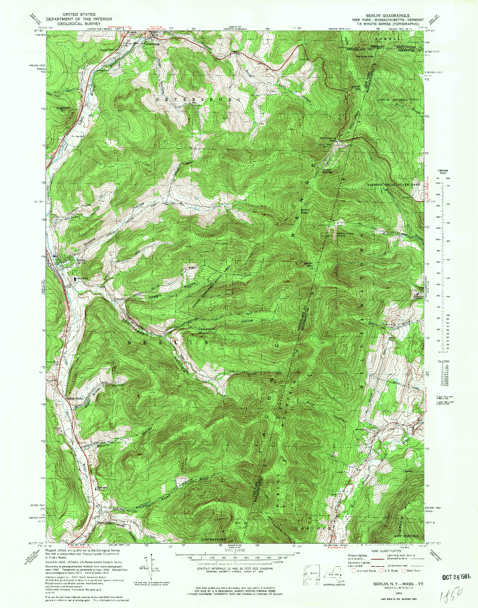 USGS 1:24000-SCALE QUADRANGLE FOR BERLIN, NY 1973