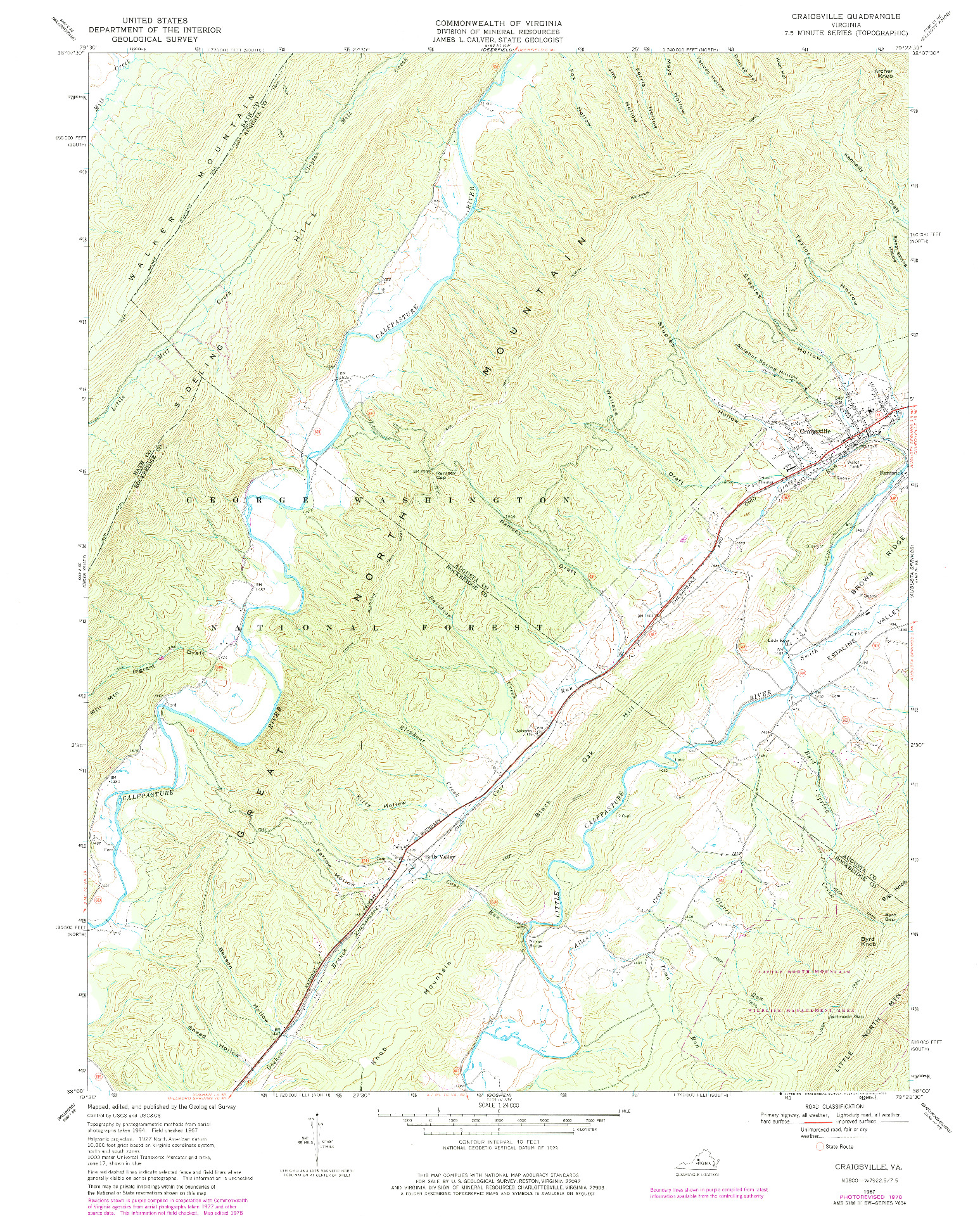 USGS 1:24000-SCALE QUADRANGLE FOR CRAIGSVILLE, VA 1967