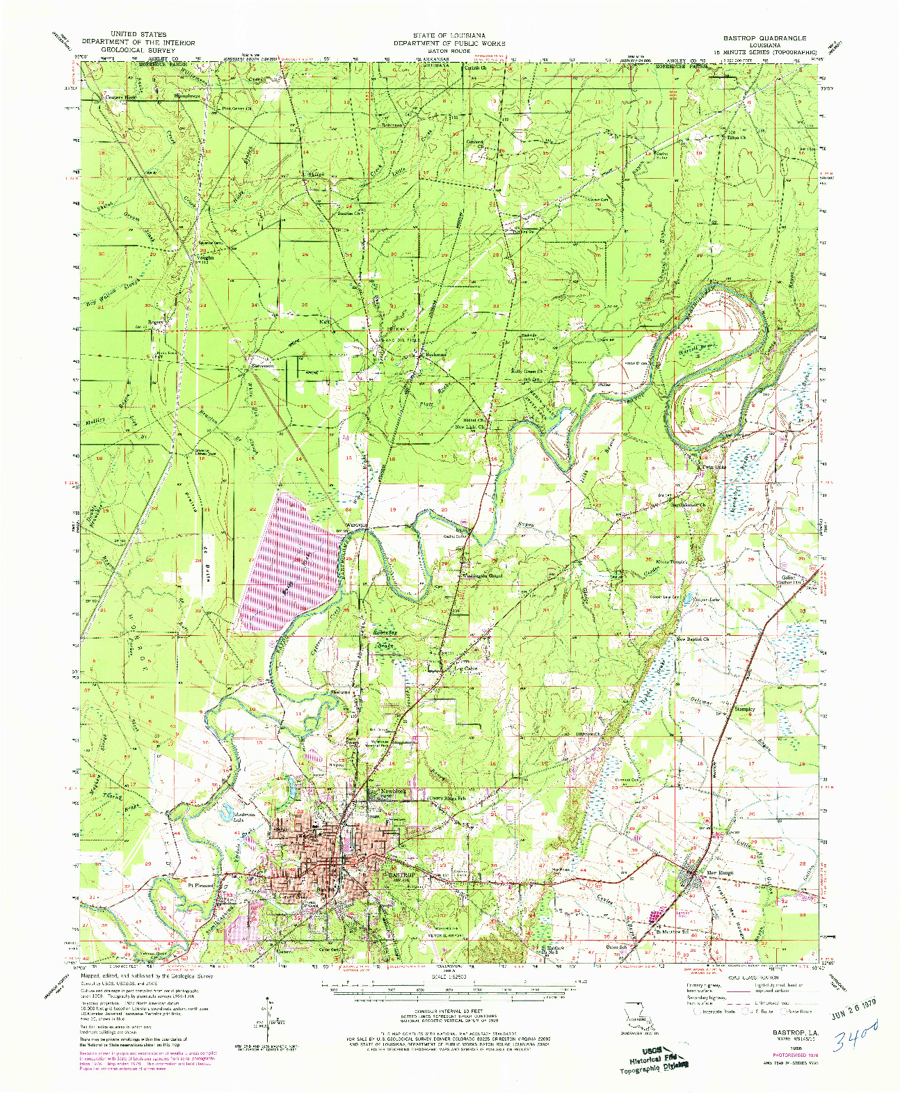 USGS 1:62500-SCALE QUADRANGLE FOR BASTROP, LA 1956