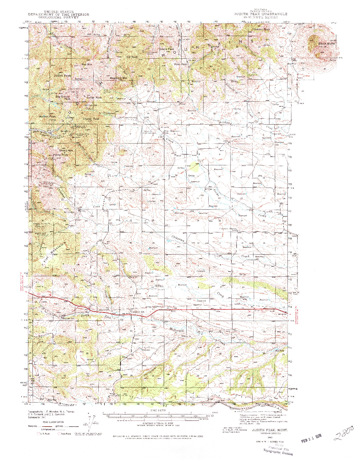 USGS 1:62500-SCALE QUADRANGLE FOR JUDITH PEAK, MT 1941