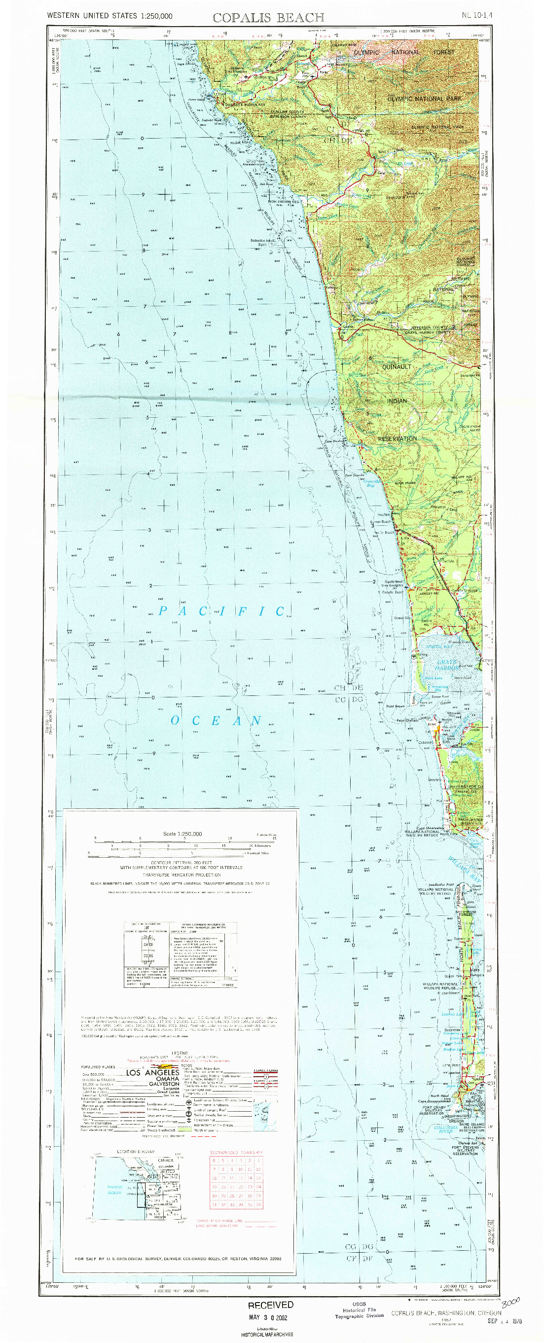 USGS 1:250000-SCALE QUADRANGLE FOR COPALIS BEACH, WA 1957