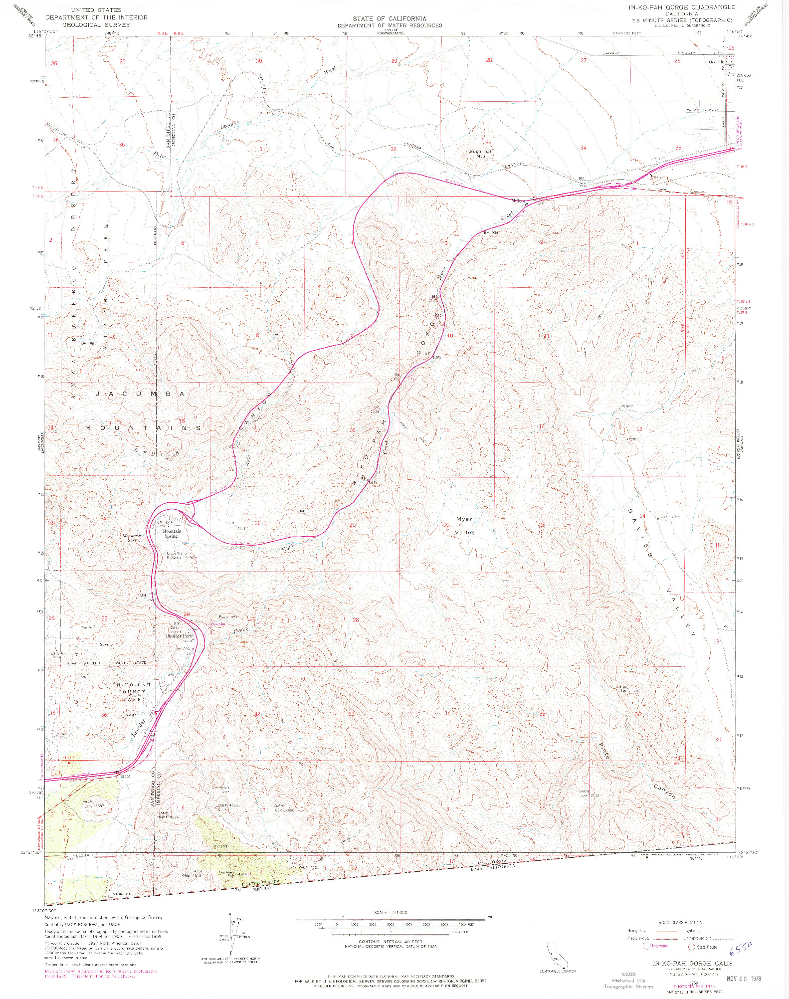 USGS 1:24000-SCALE QUADRANGLE FOR IN-KO-PAH GORGE, CA 1959