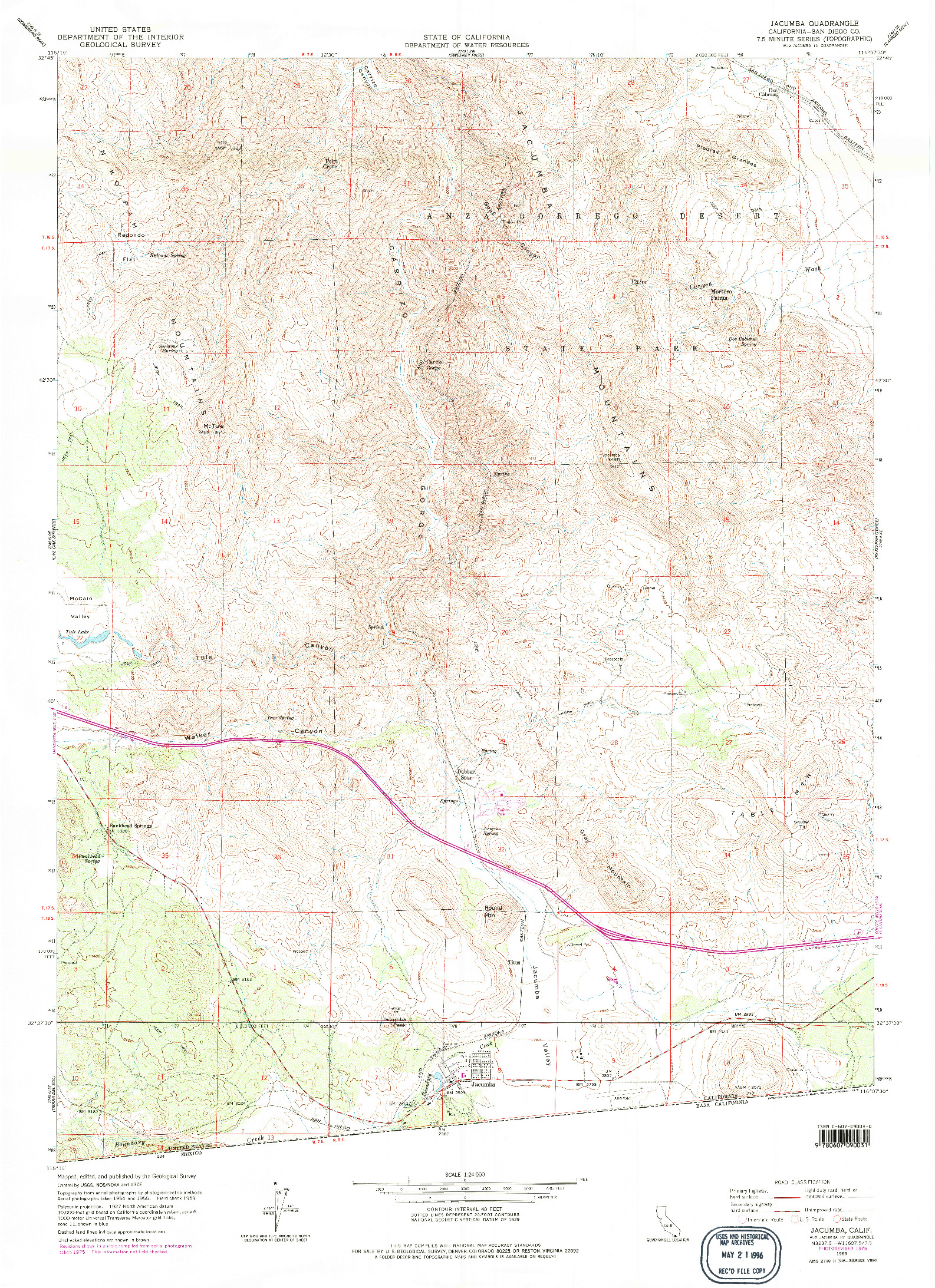 USGS 1:24000-SCALE QUADRANGLE FOR JACUMBA, CA 1959