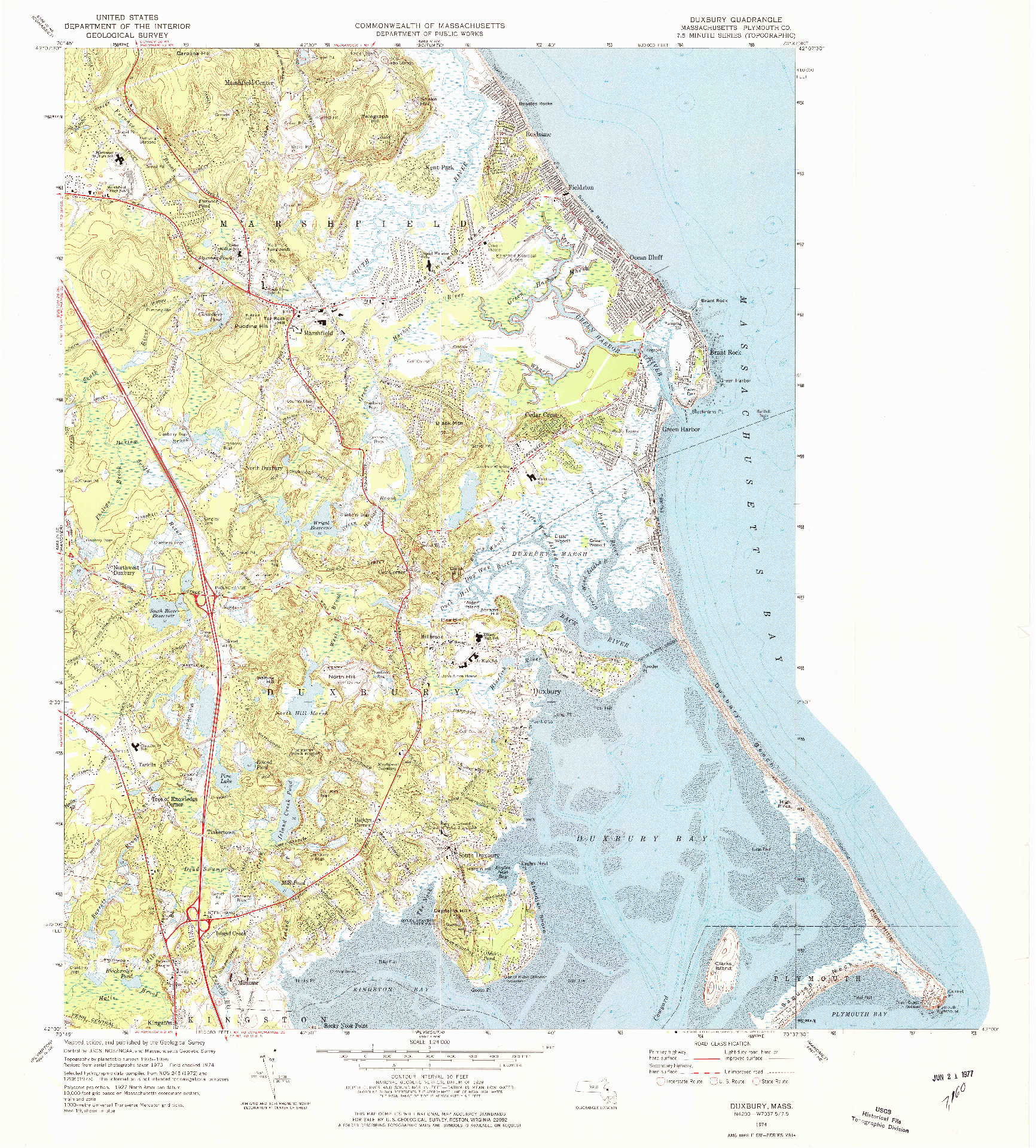 USGS 1:24000-SCALE QUADRANGLE FOR DUXBURY, MA 1974