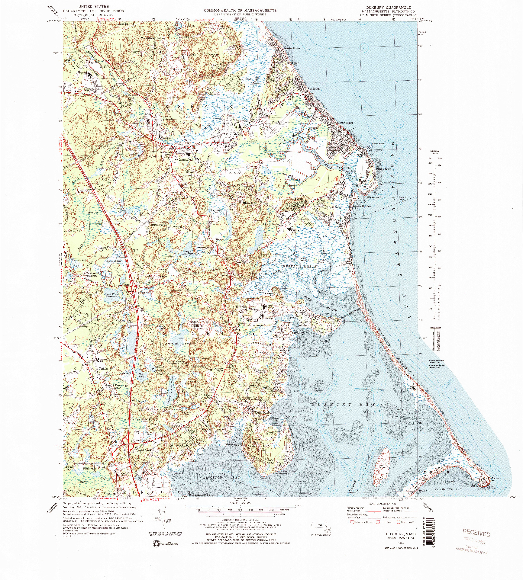 USGS 1:25000-SCALE QUADRANGLE FOR DUXBURY, MA 1974