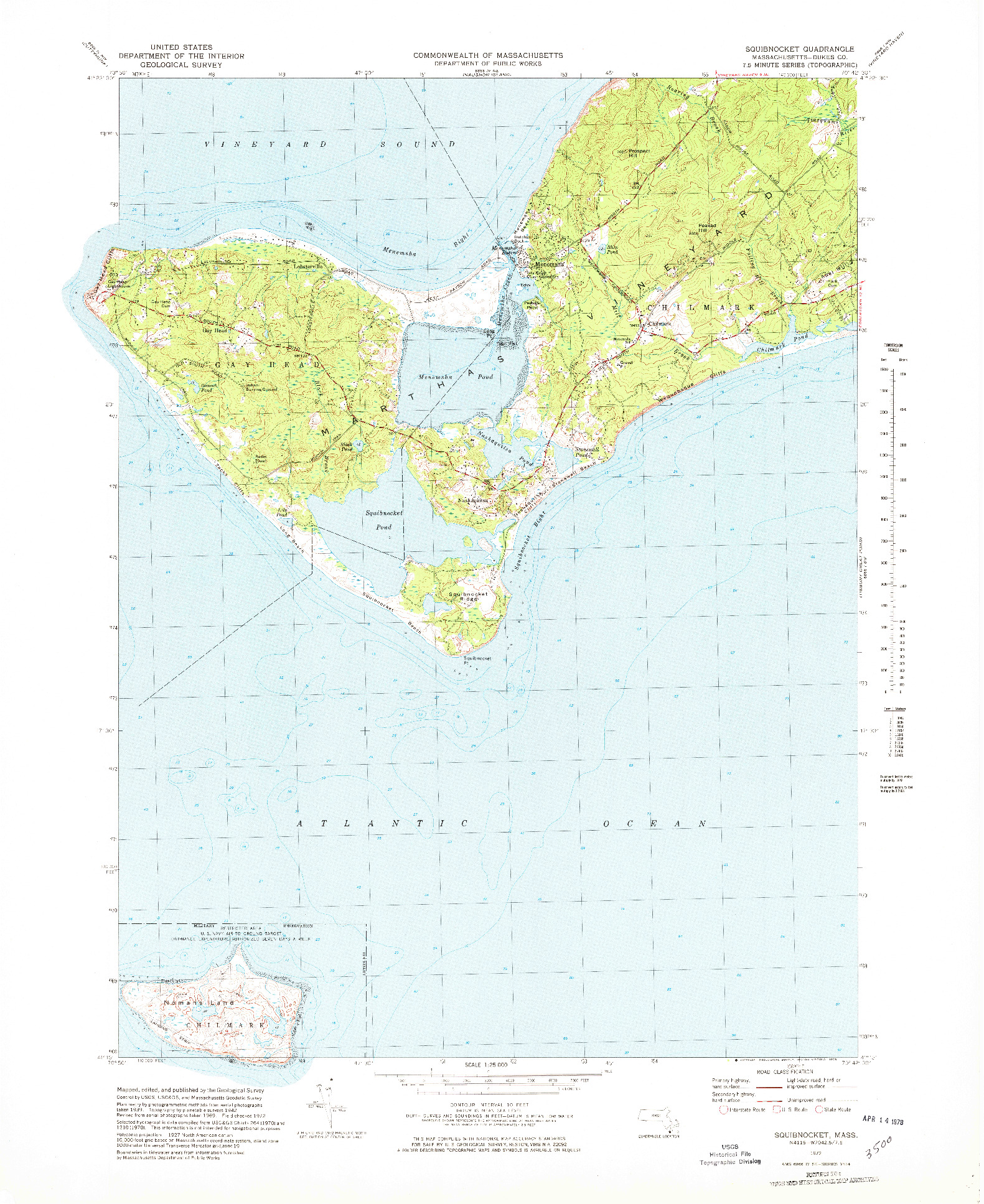 USGS 1:25000-SCALE QUADRANGLE FOR SQUIBNOCKET, MA 1972