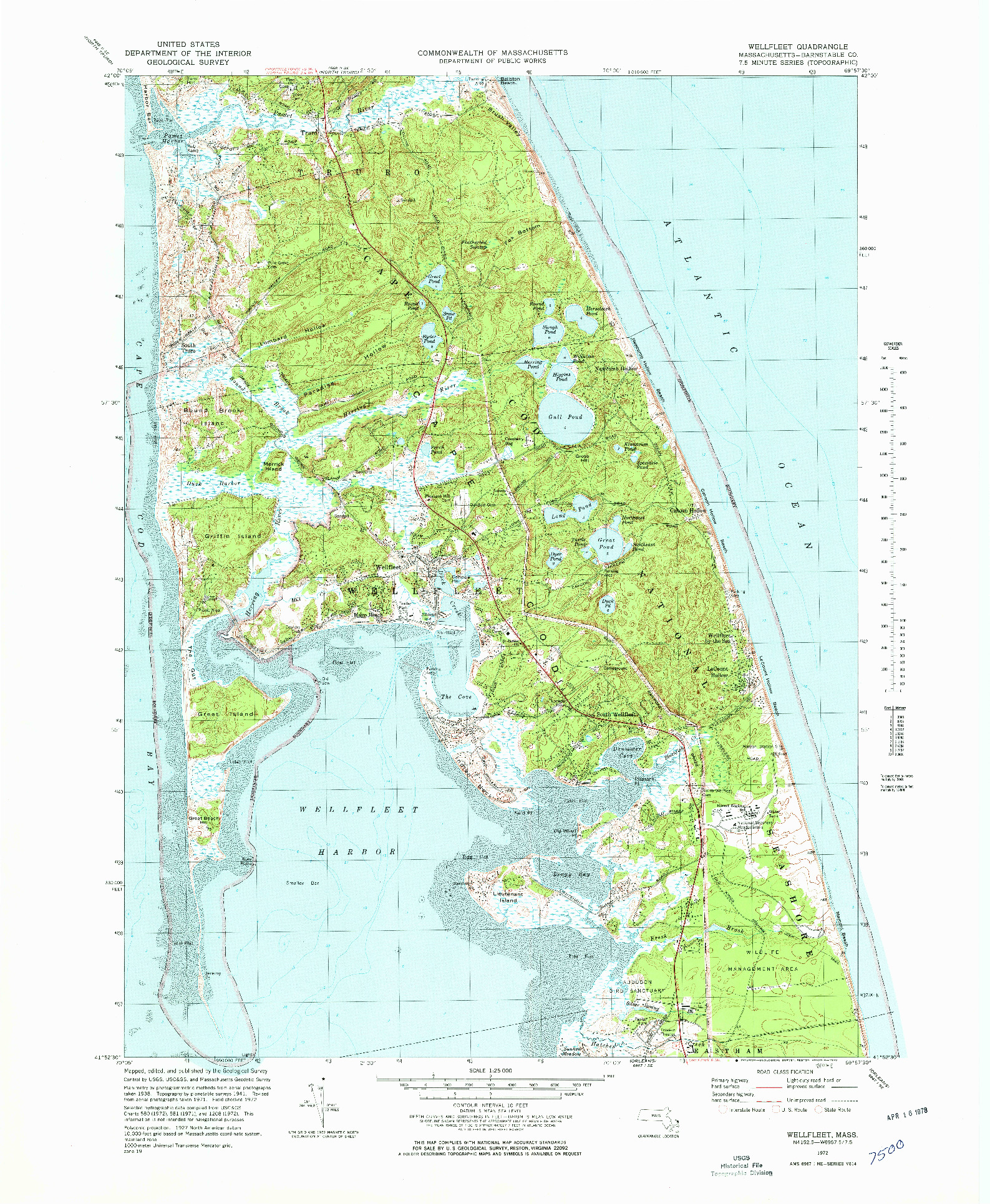 USGS 1:25000-SCALE QUADRANGLE FOR WELLFLEET, MA 1972