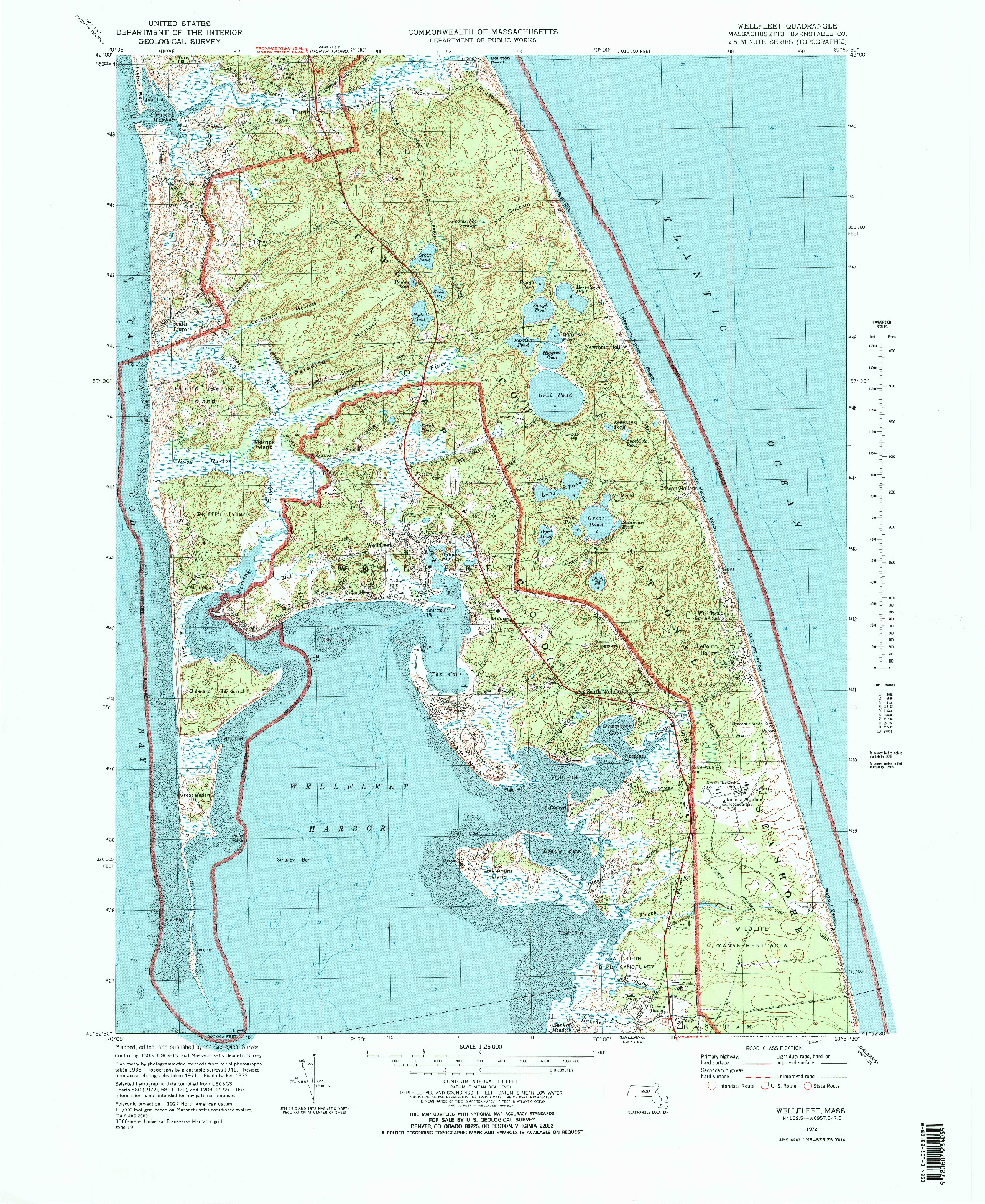 USGS 1:25000-SCALE QUADRANGLE FOR WELLFLEET, MA 1972