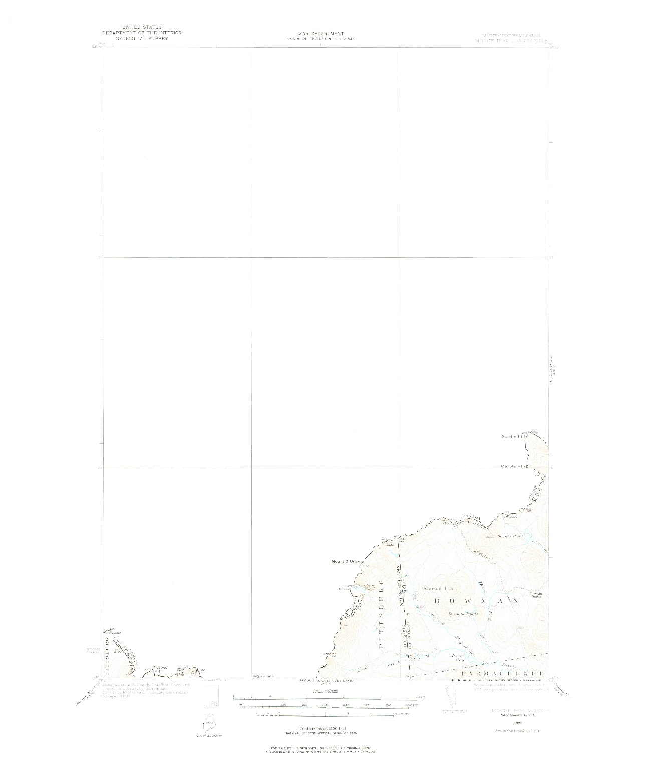 USGS 1:62500-SCALE QUADRANGLE FOR MOOSE BOG, ME 1927