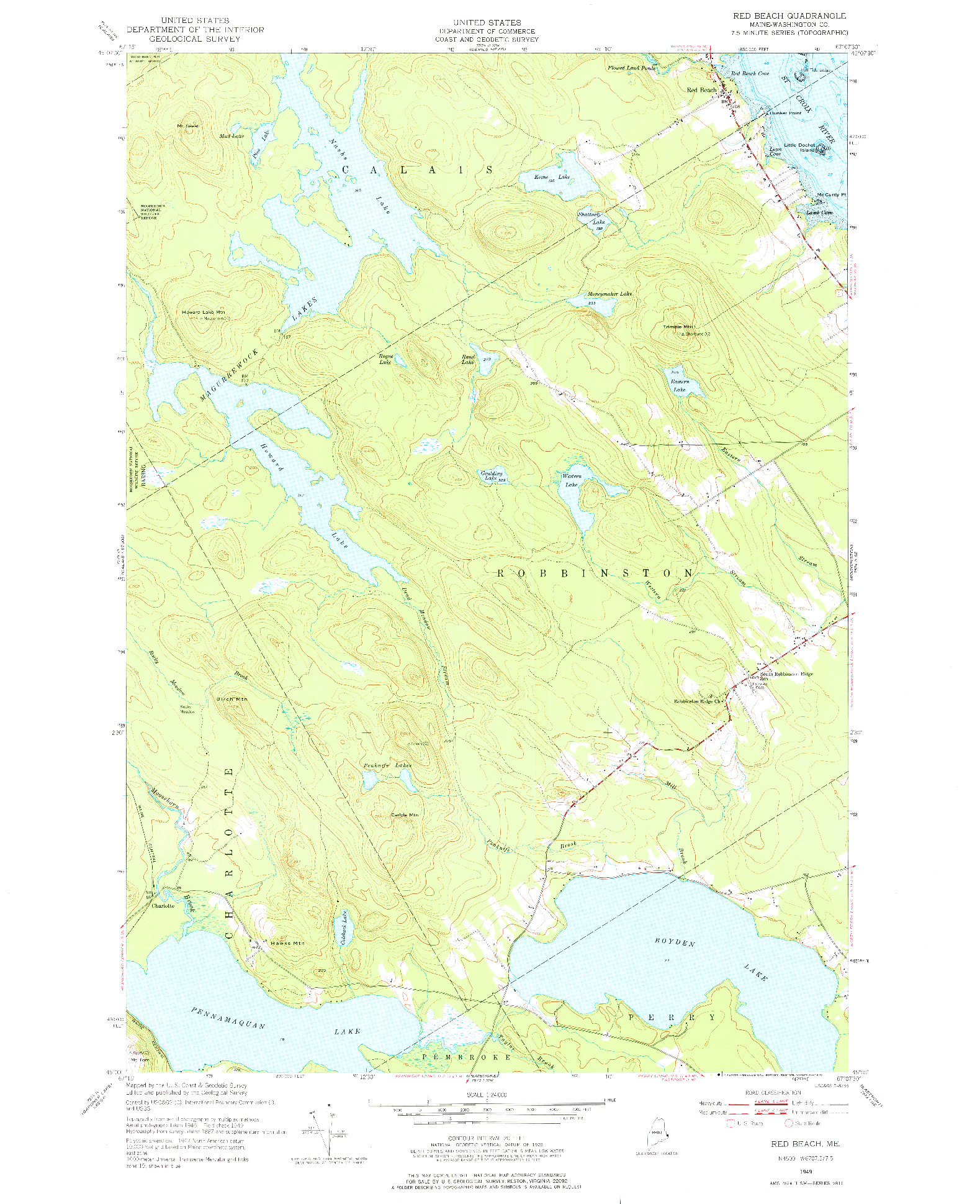 USGS 1:24000-SCALE QUADRANGLE FOR RED BEACH, ME 1949