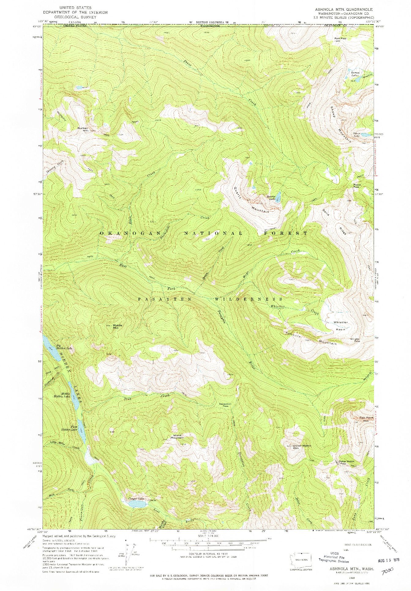 USGS 1:24000-SCALE QUADRANGLE FOR ASHNOLA MTN, WA 1969