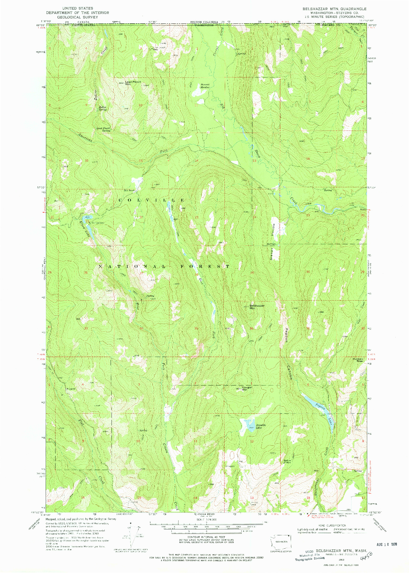 USGS 1:24000-SCALE QUADRANGLE FOR BELSHAZZAR MTN, WA 1969
