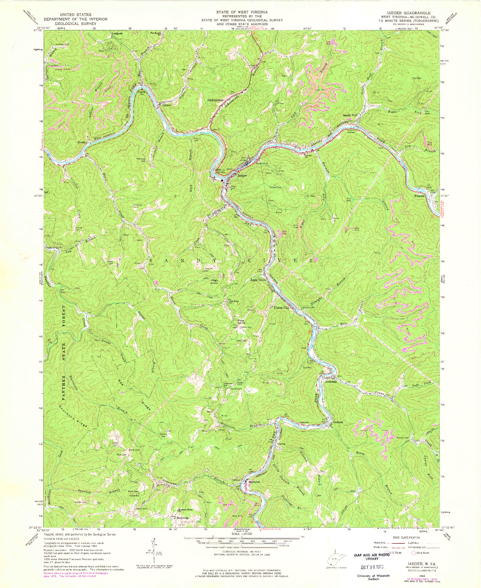 USGS 1:24000-SCALE QUADRANGLE FOR IAEGER, WV 1964