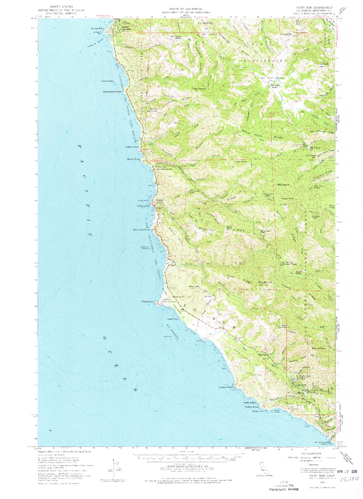 USGS 1:62500-SCALE QUADRANGLE FOR POINT SUR, CA 1956