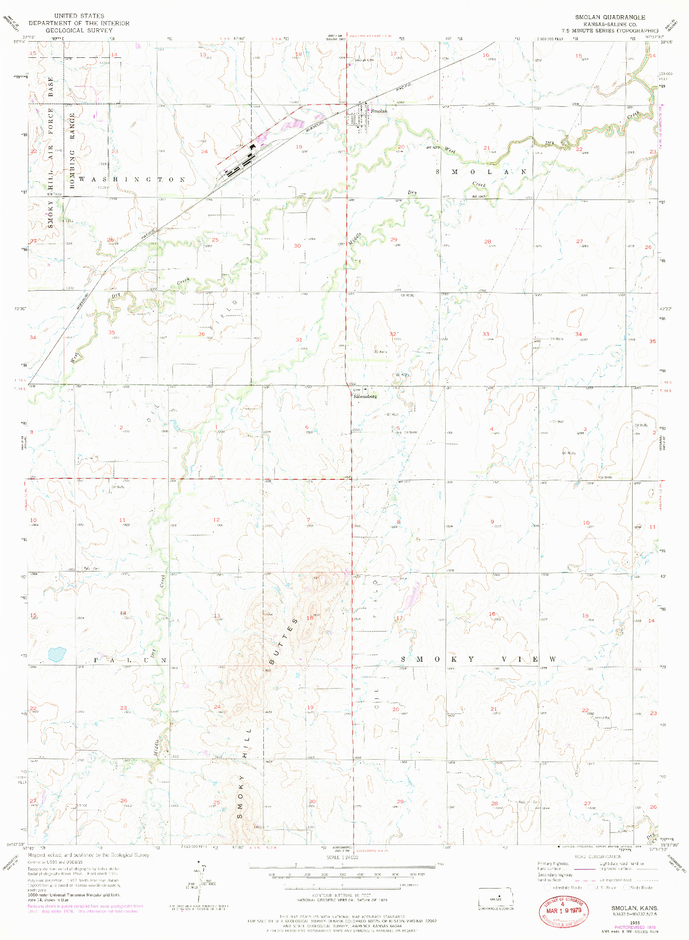 USGS 1:24000-SCALE QUADRANGLE FOR SMOLAN, KS 1955