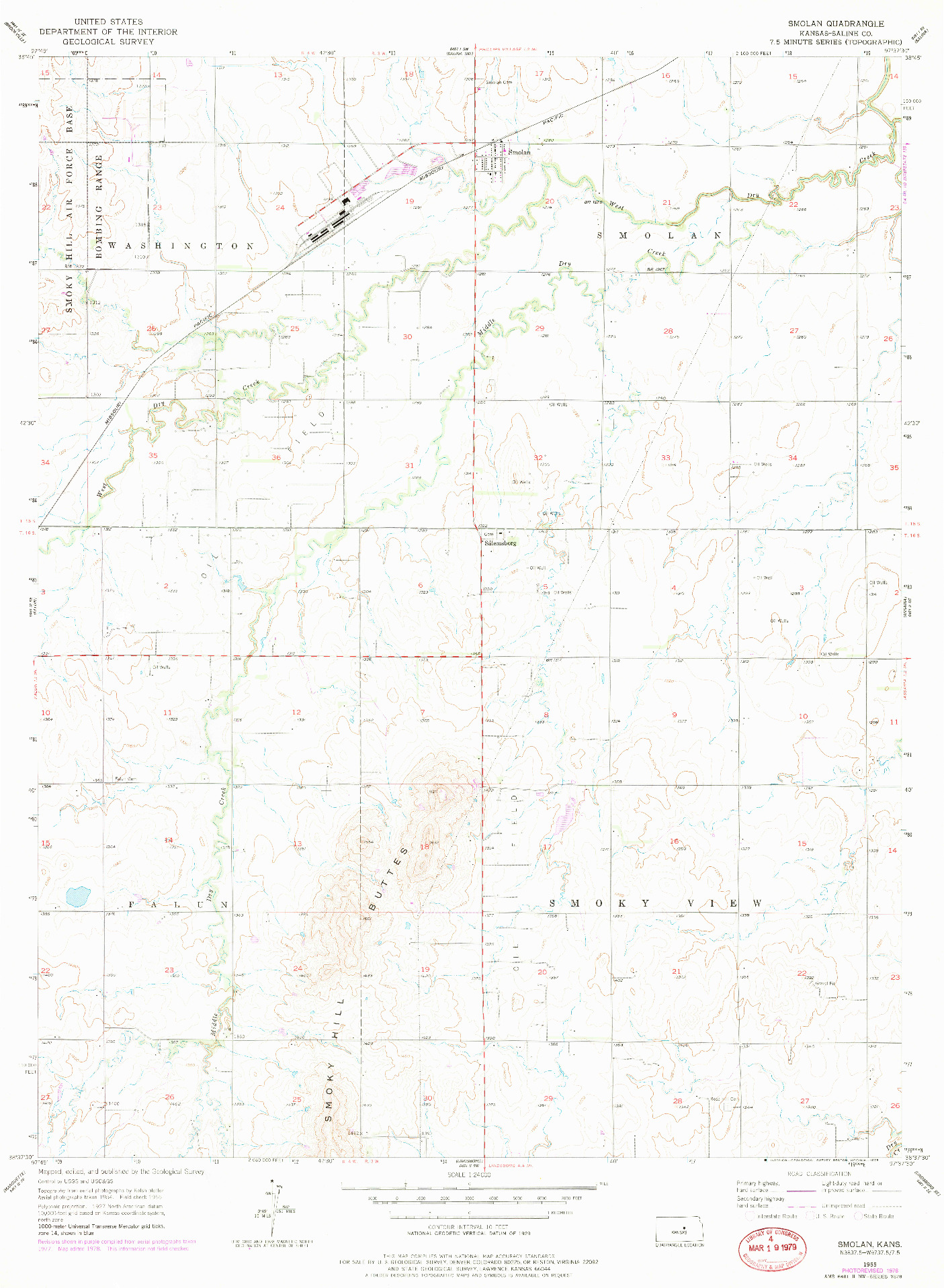 USGS 1:24000-SCALE QUADRANGLE FOR SMOLAN, KS 1955
