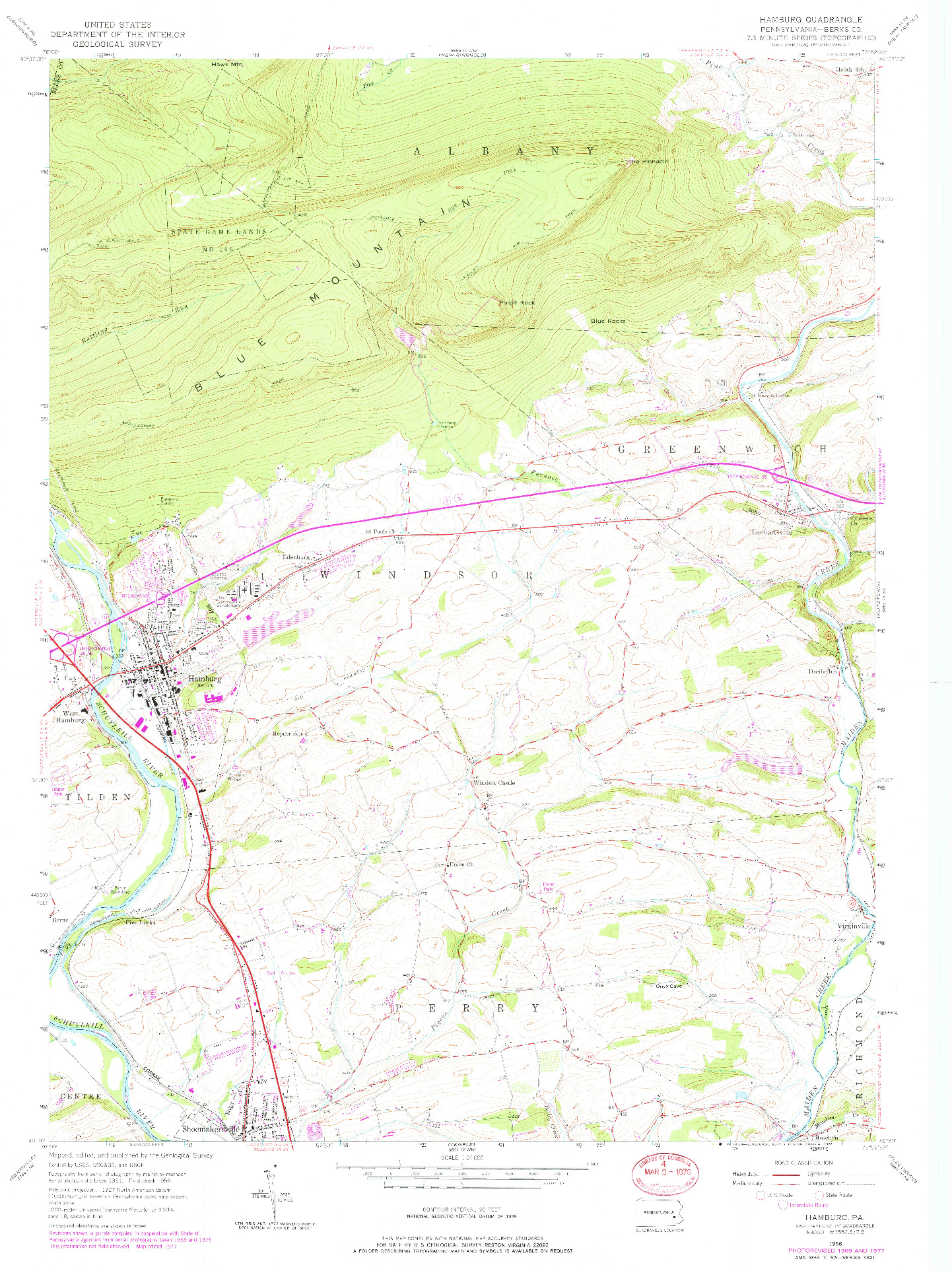 USGS 1:24000-SCALE QUADRANGLE FOR HAMBURG, PA 1956