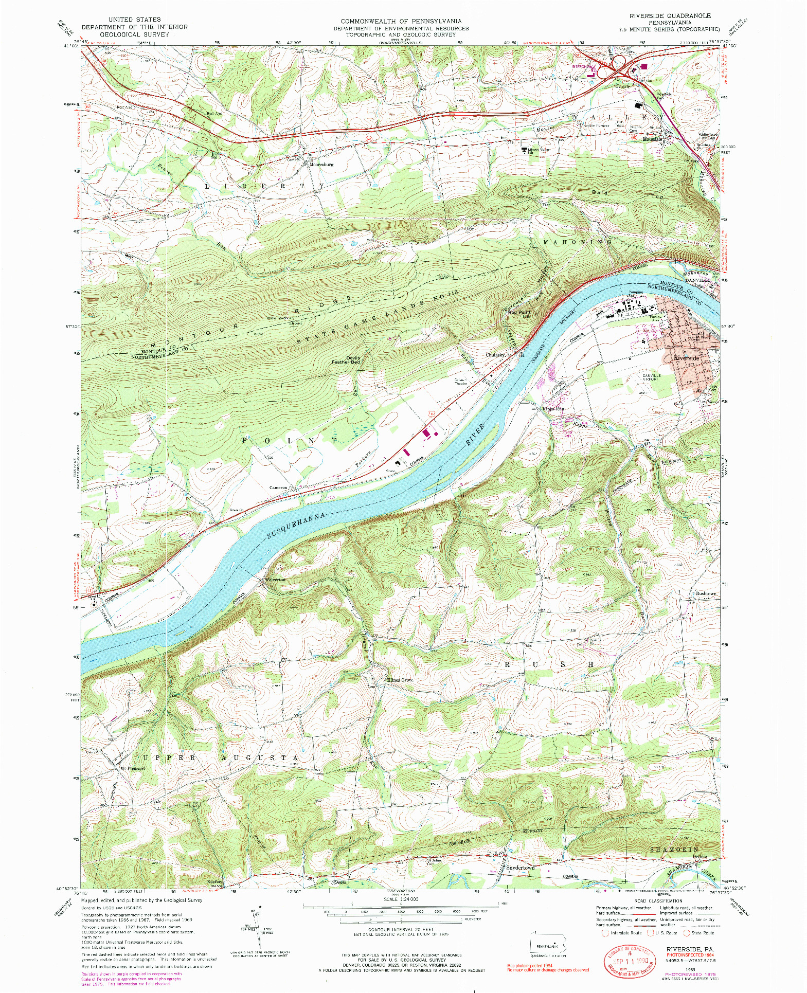 USGS 1:24000-SCALE QUADRANGLE FOR RIVERSIDE, PA 1969