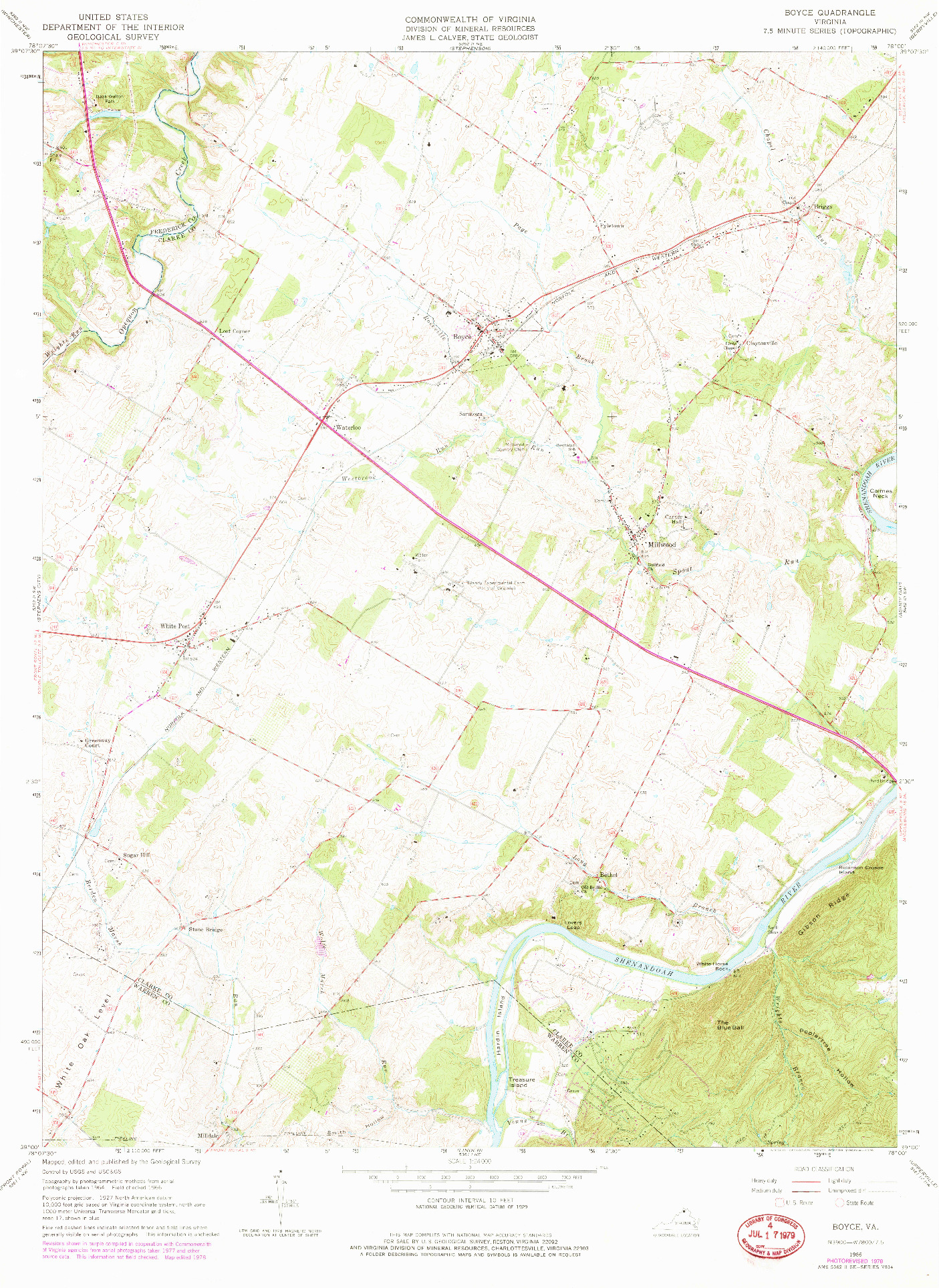 USGS 1:24000-SCALE QUADRANGLE FOR BOYCE, VA 1966