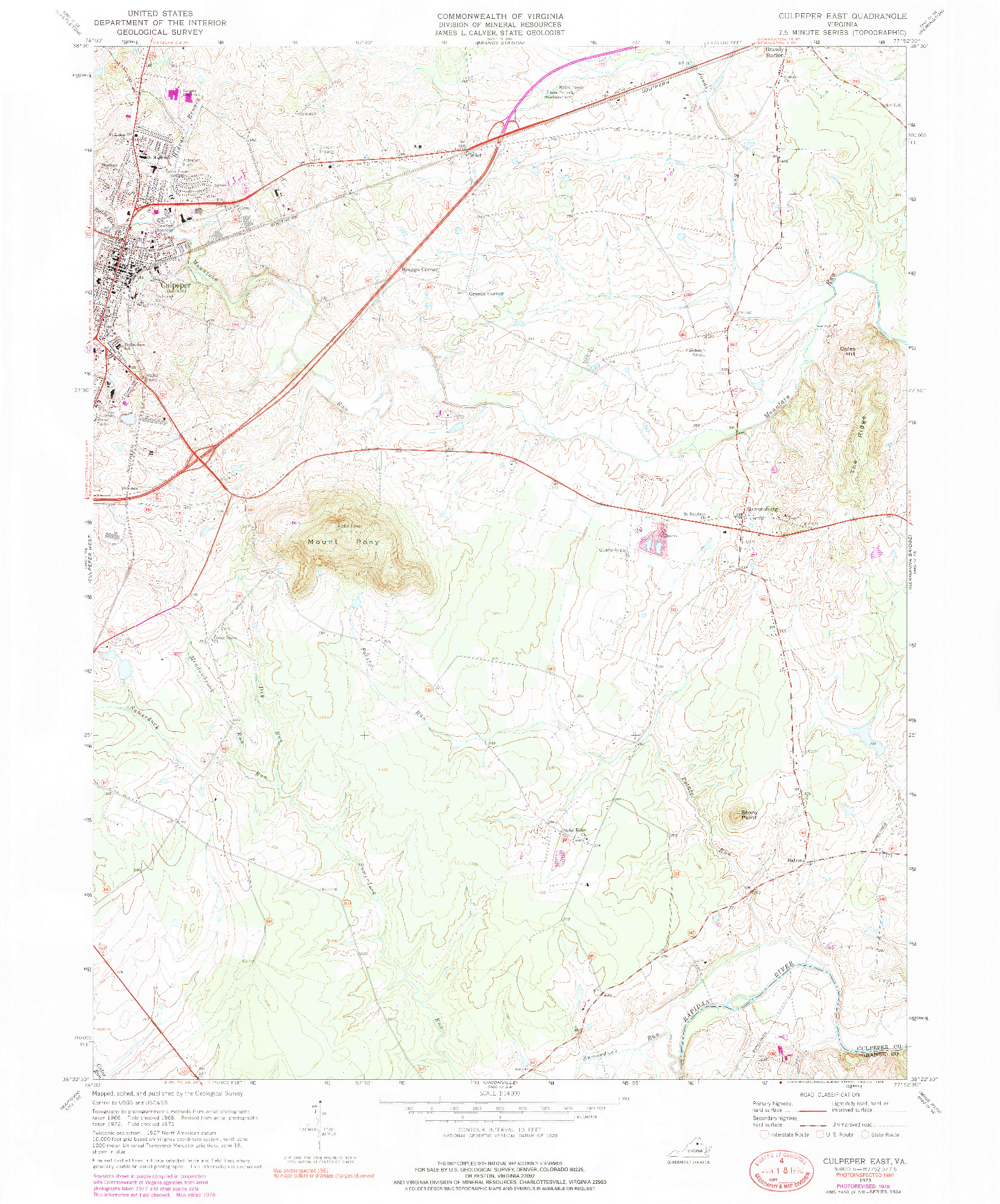 USGS 1:24000-SCALE QUADRANGLE FOR CULPEPER EAST, VA 1973