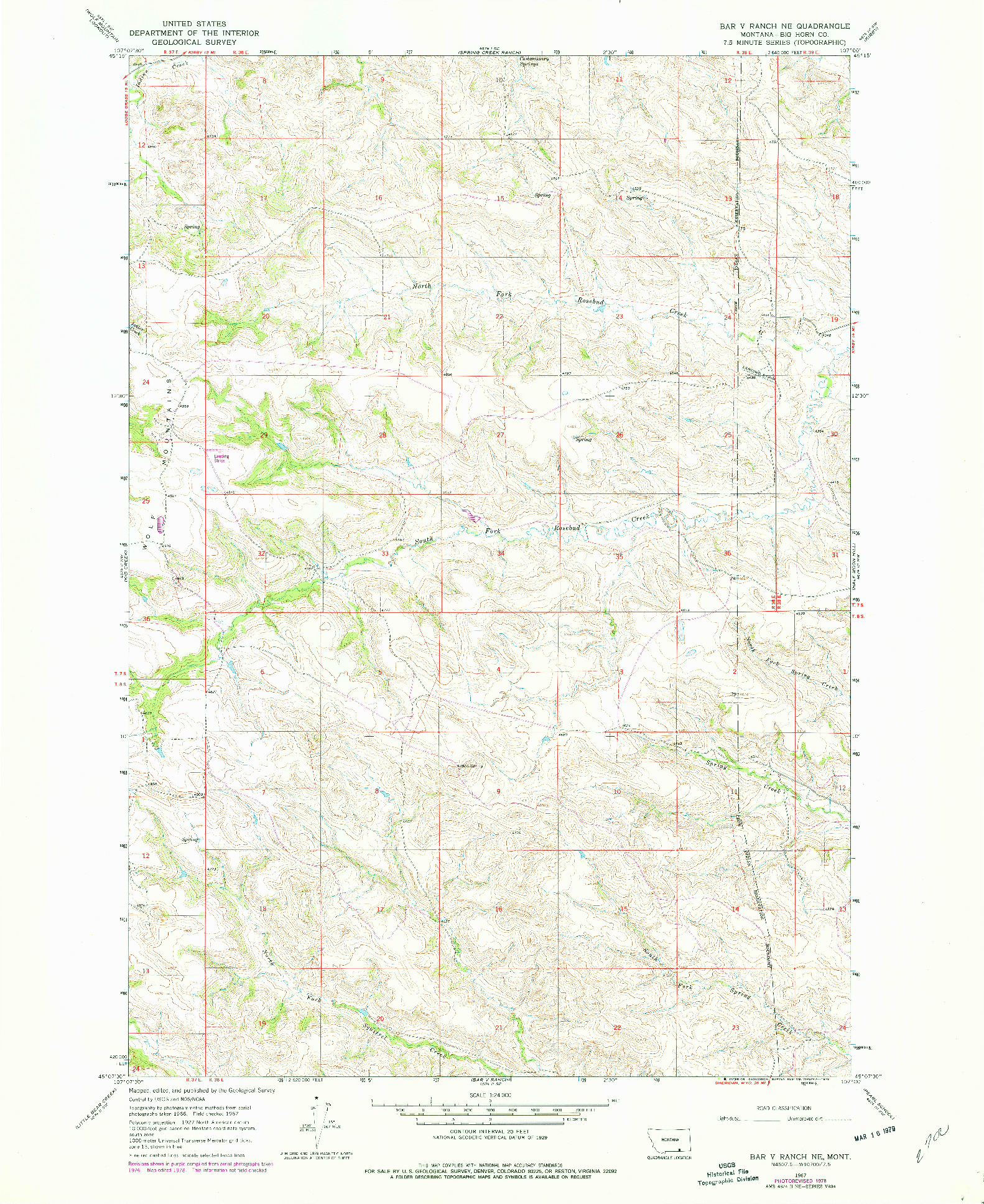 USGS 1:24000-SCALE QUADRANGLE FOR BAR V RANCH NE, MT 1967