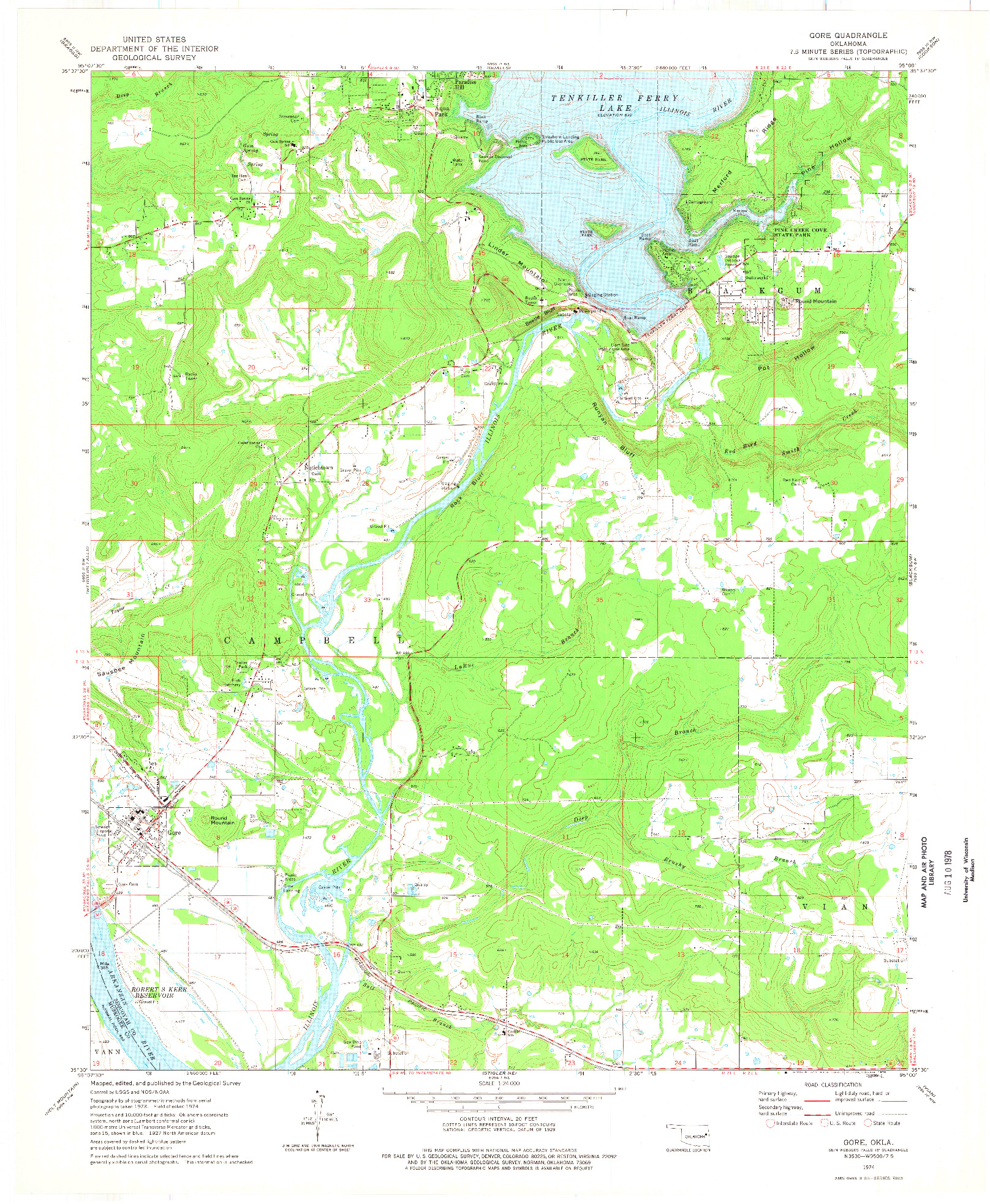 USGS 1:24000-SCALE QUADRANGLE FOR GORE, OK 1974