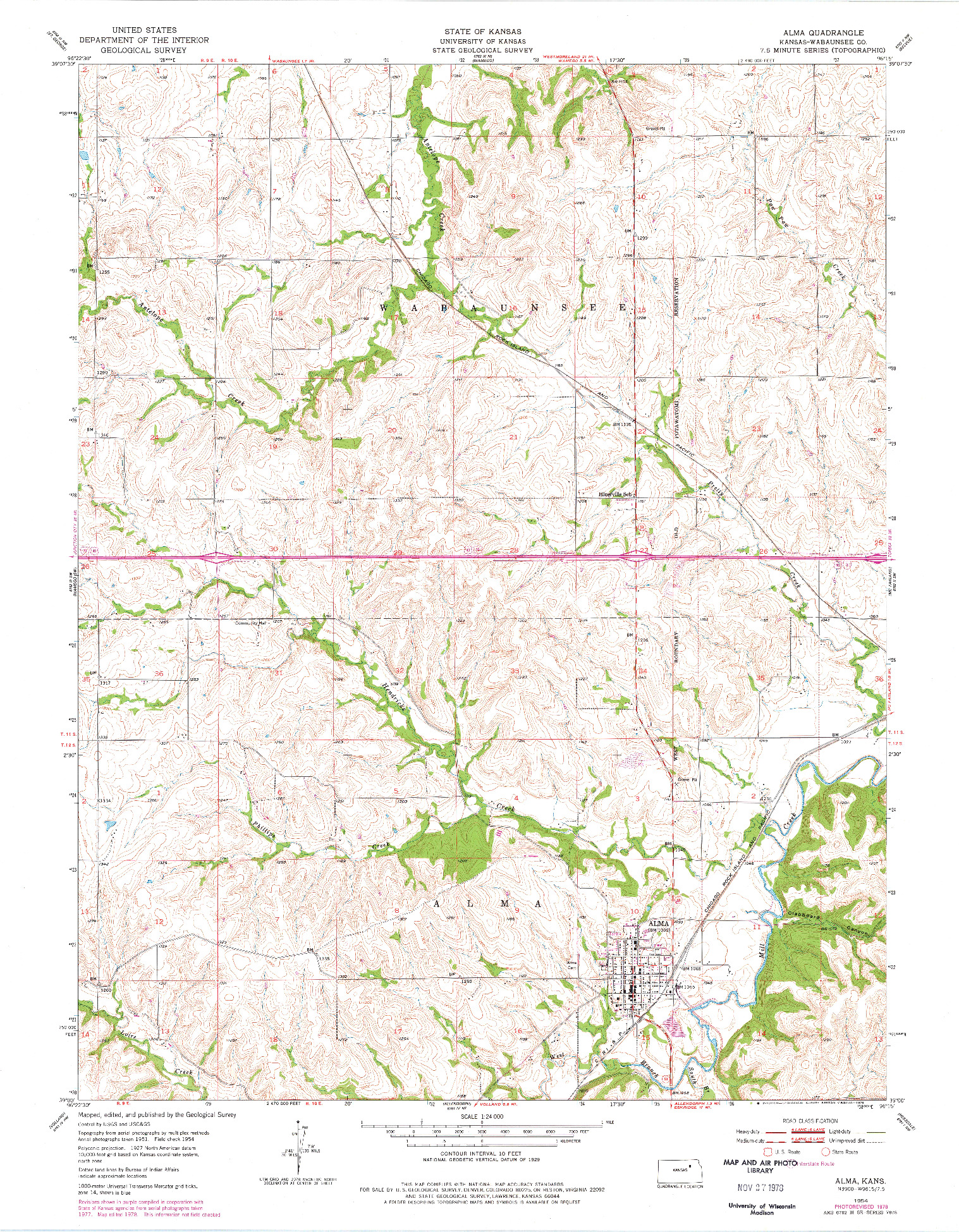 USGS 1:24000-SCALE QUADRANGLE FOR ALMA, KS 1954