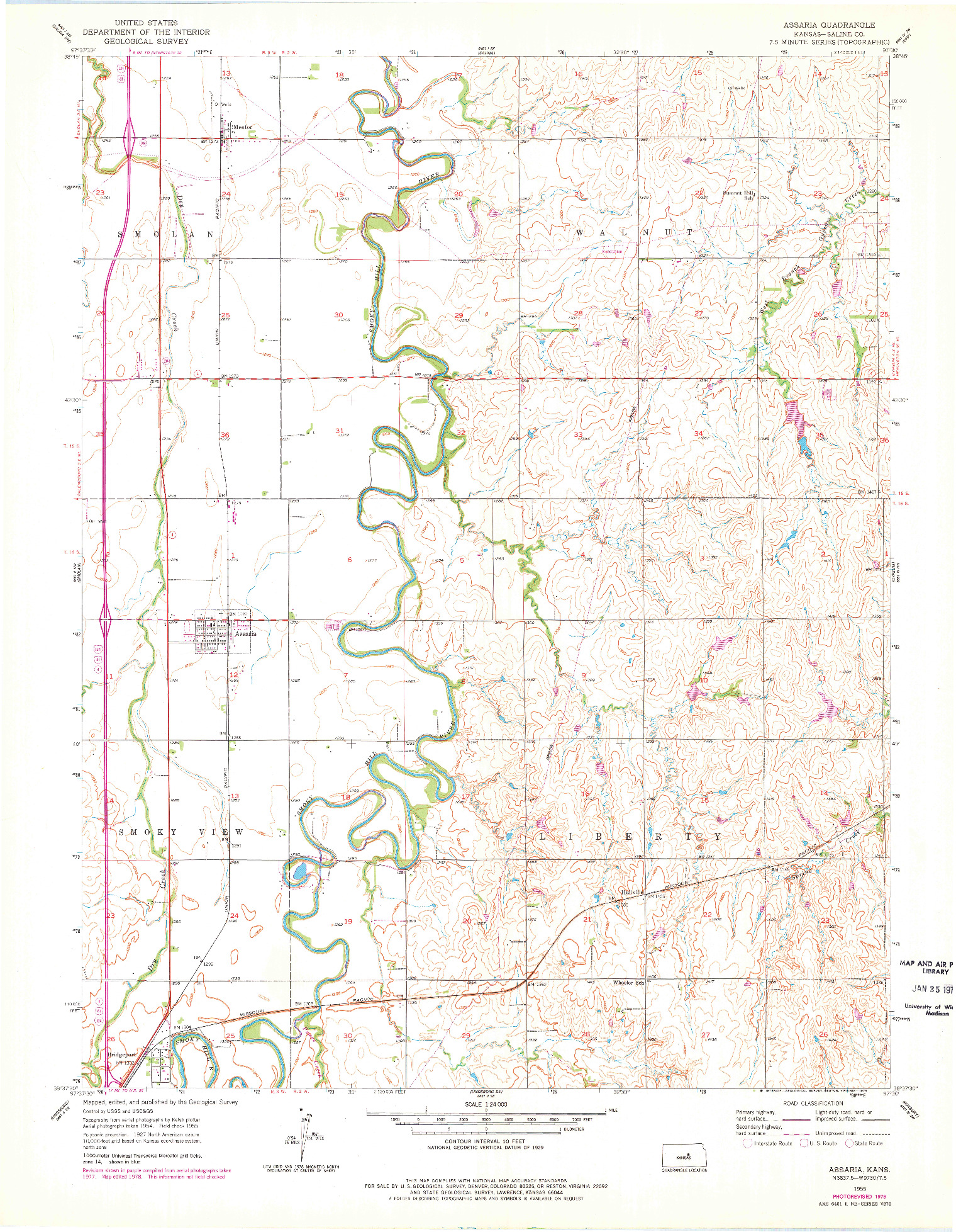 USGS 1:24000-SCALE QUADRANGLE FOR ASSARIA, KS 1955