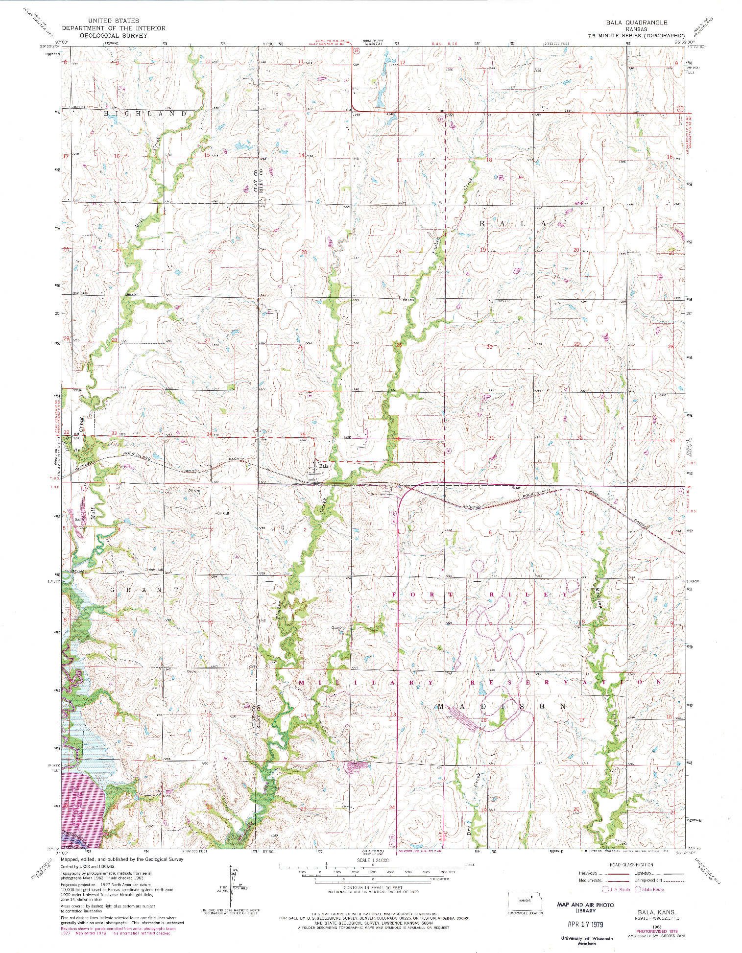USGS 1:24000-SCALE QUADRANGLE FOR BALA, KS 1963