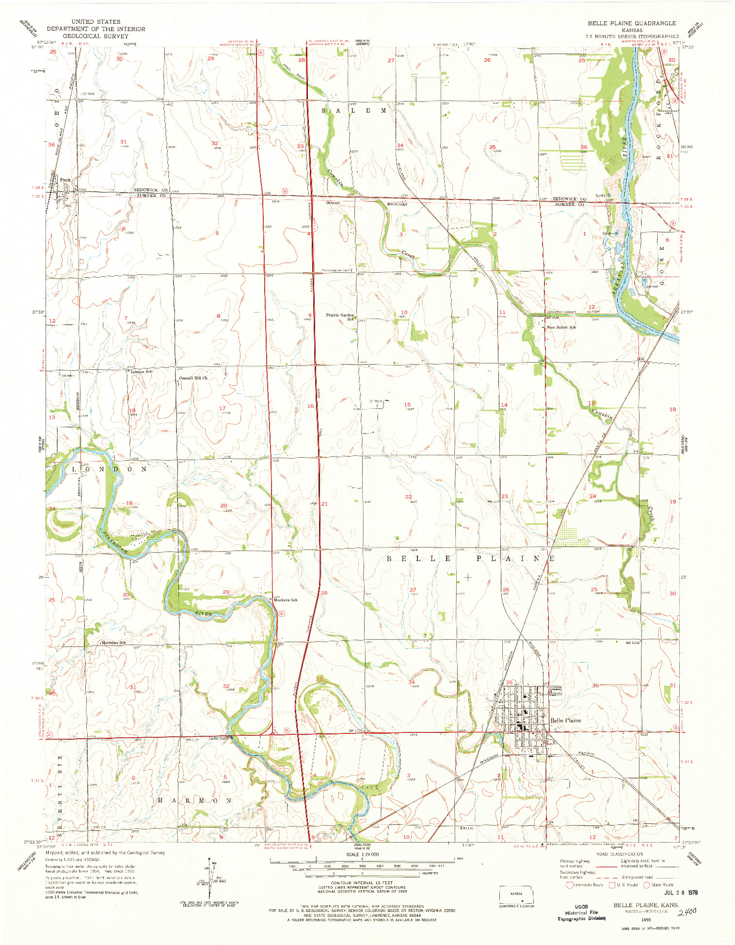 USGS 1:24000-SCALE QUADRANGLE FOR BELLE PLAINE, KS 1955