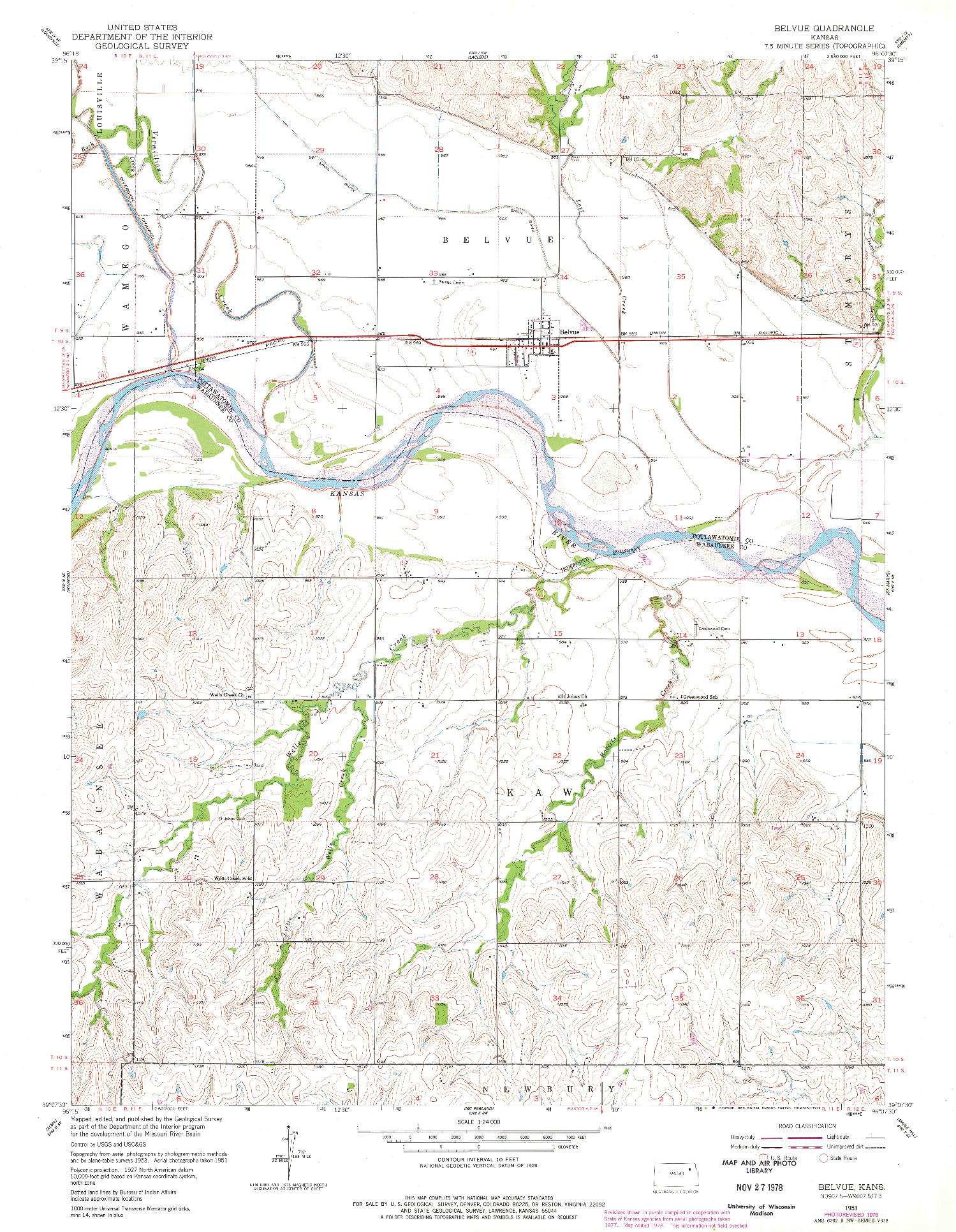 USGS 1:24000-SCALE QUADRANGLE FOR BELVUE, KS 1953
