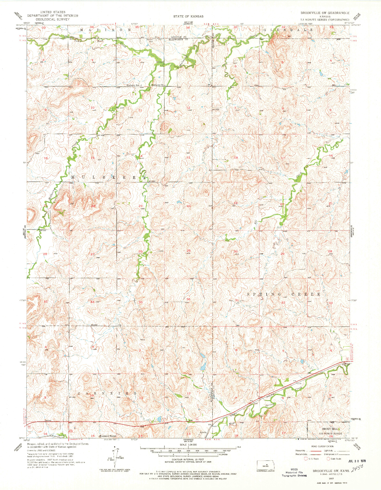 USGS 1:24000-SCALE QUADRANGLE FOR BROOKVILLE SW, KS 1957