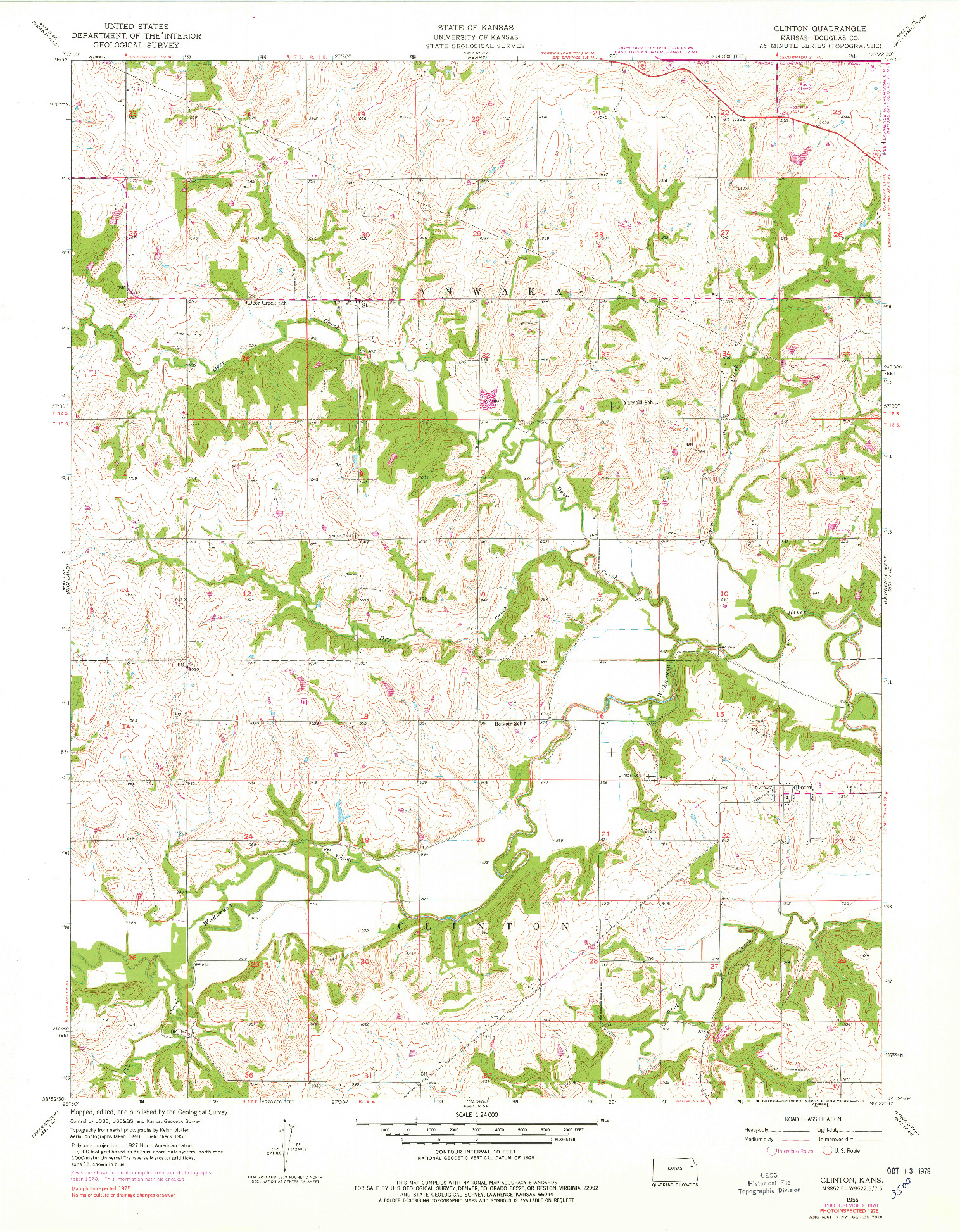 USGS 1:24000-SCALE QUADRANGLE FOR CLINTON, KS 1955