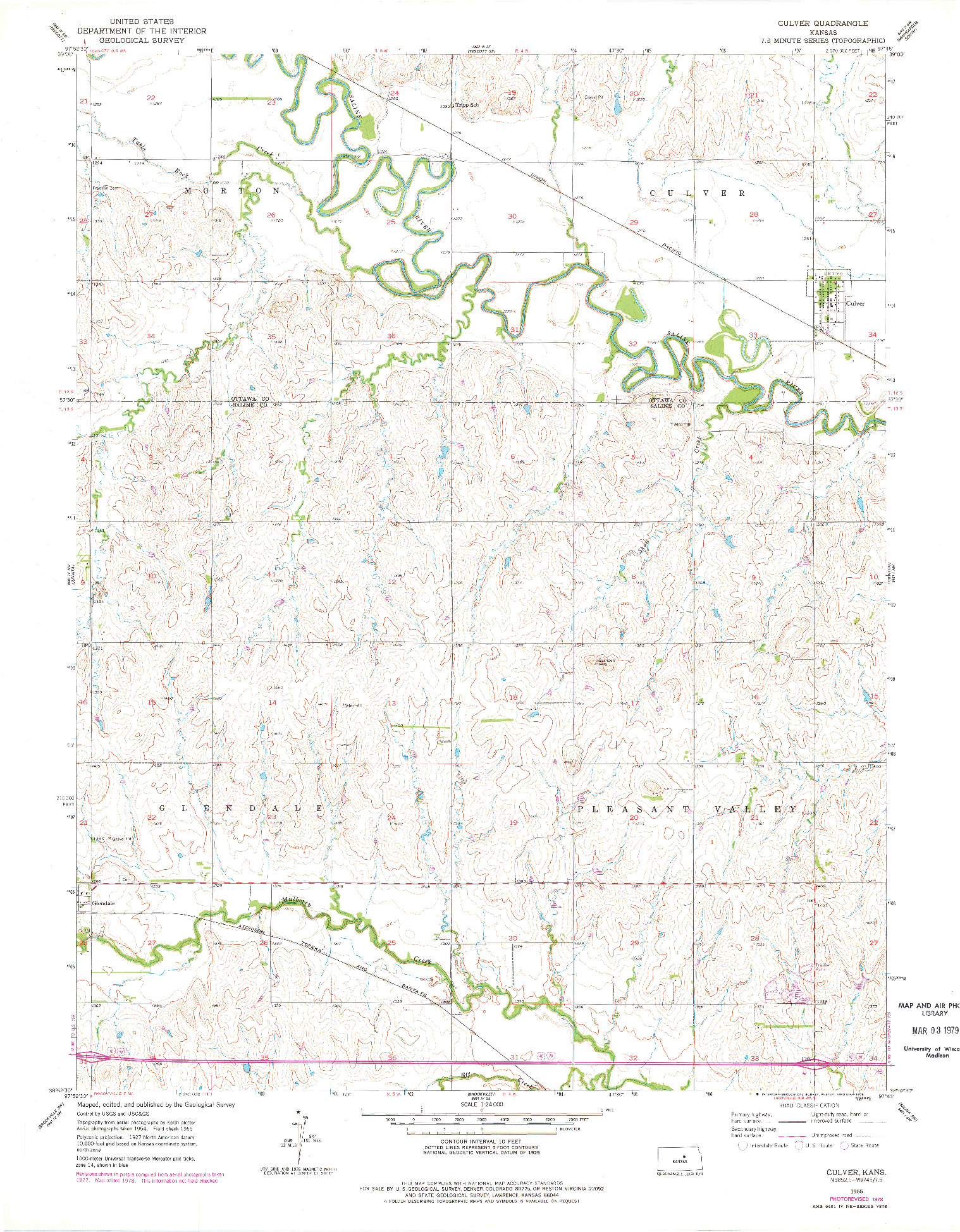 USGS 1:24000-SCALE QUADRANGLE FOR CULVER, KS 1955