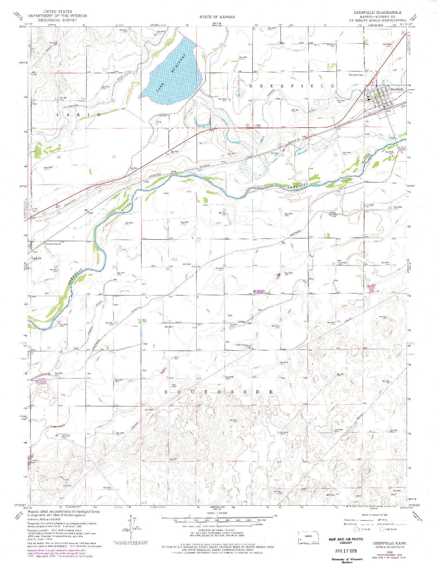 USGS 1:24000-SCALE QUADRANGLE FOR DEERFIELD, KS 1960