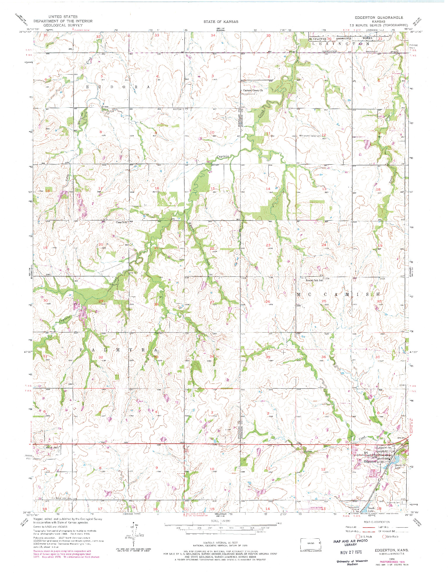 USGS 1:24000-SCALE QUADRANGLE FOR EDGERTON, KS 1956