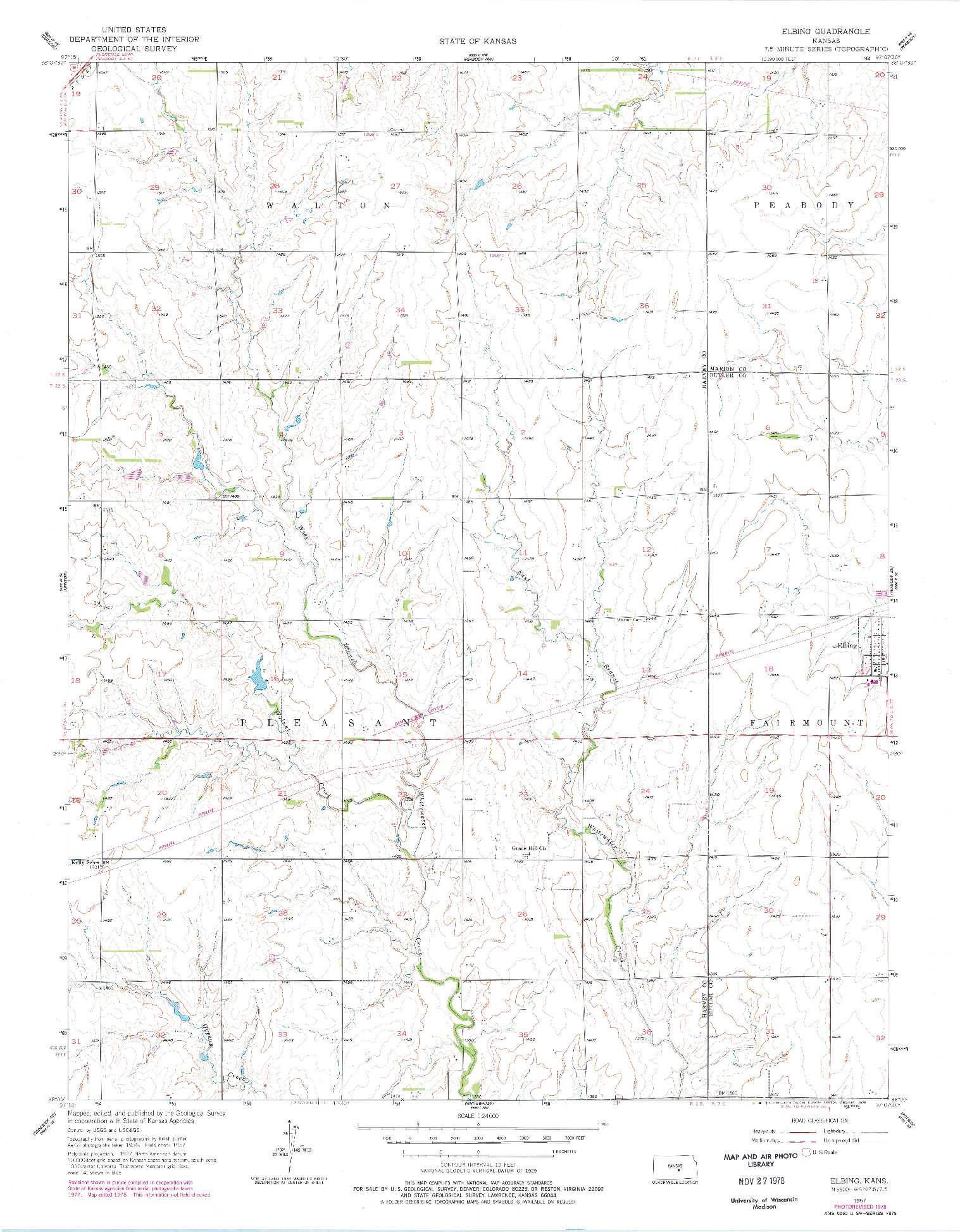 USGS 1:24000-SCALE QUADRANGLE FOR ELBING, KS 1957
