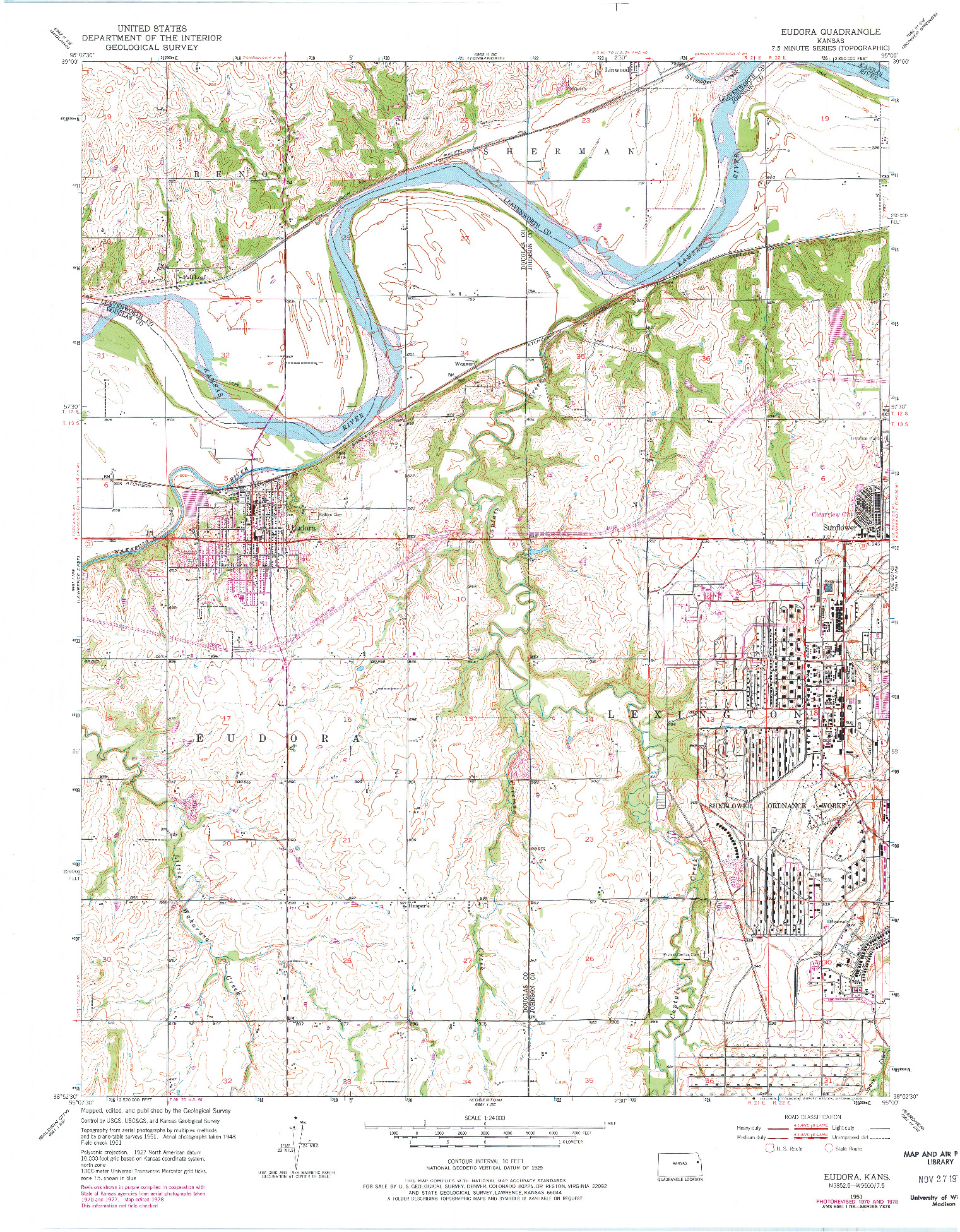 USGS 1:24000-SCALE QUADRANGLE FOR EUDORA, KS 1951