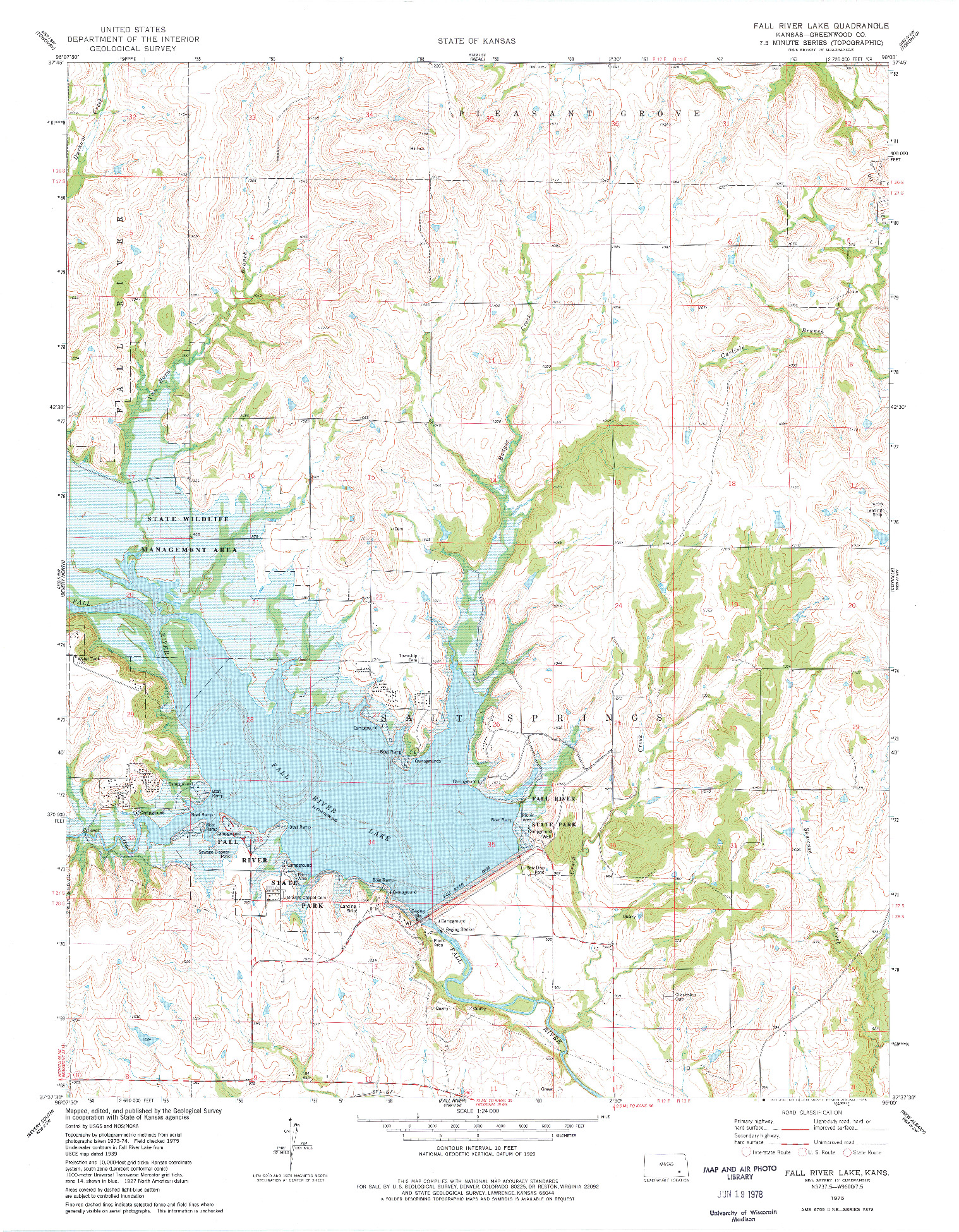 USGS 1:24000-SCALE QUADRANGLE FOR FALL RIVER LAKE, KS 1975