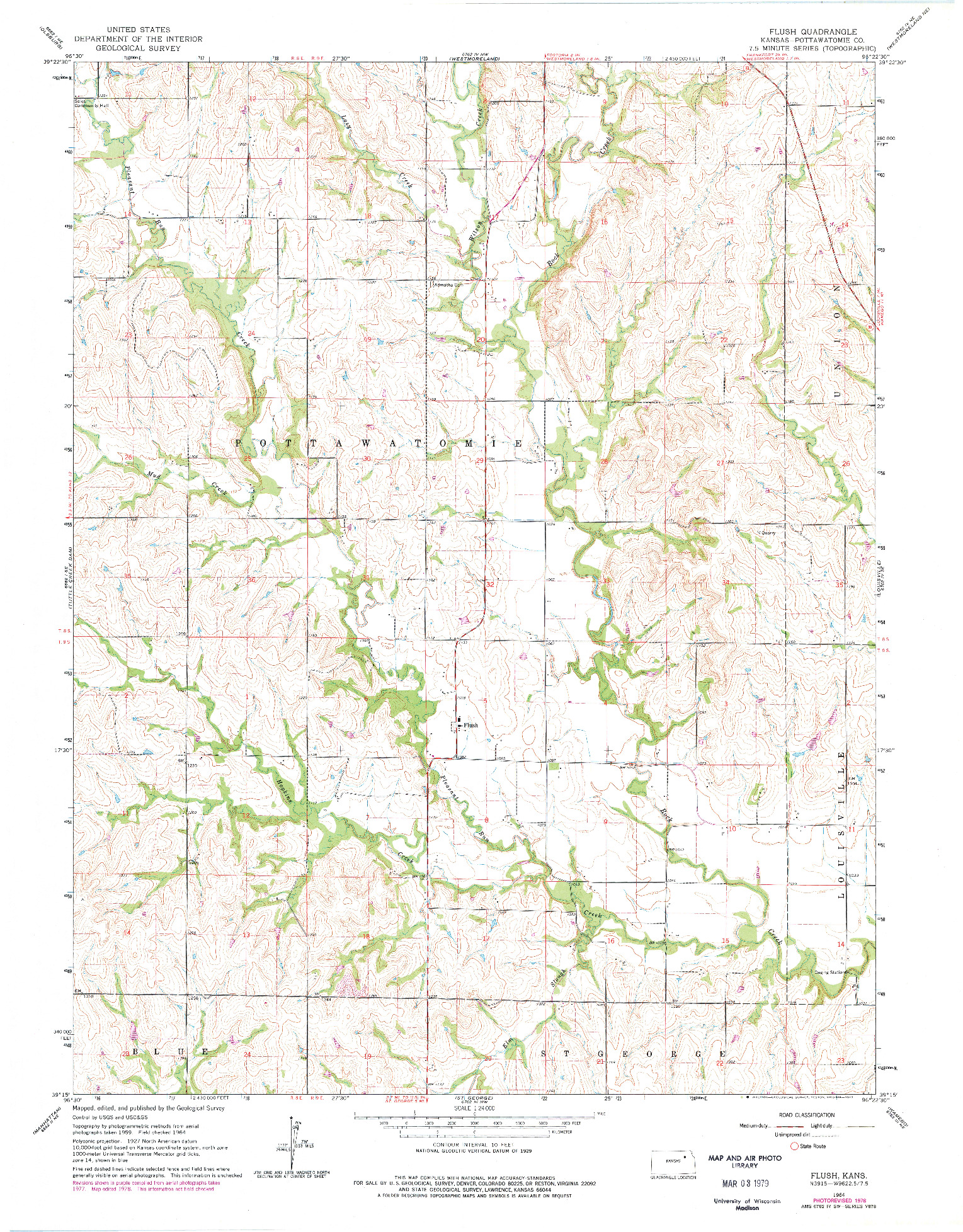 USGS 1:24000-SCALE QUADRANGLE FOR FLUSH, KS 1964