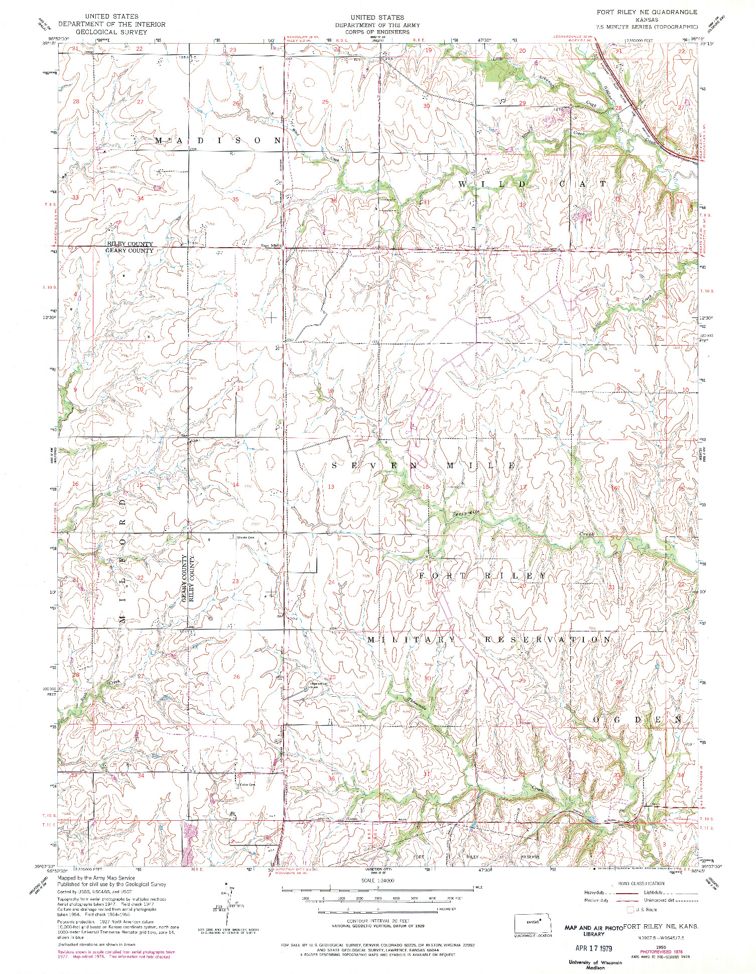 USGS 1:24000-SCALE QUADRANGLE FOR FORT RILEY NE, KS 1955
