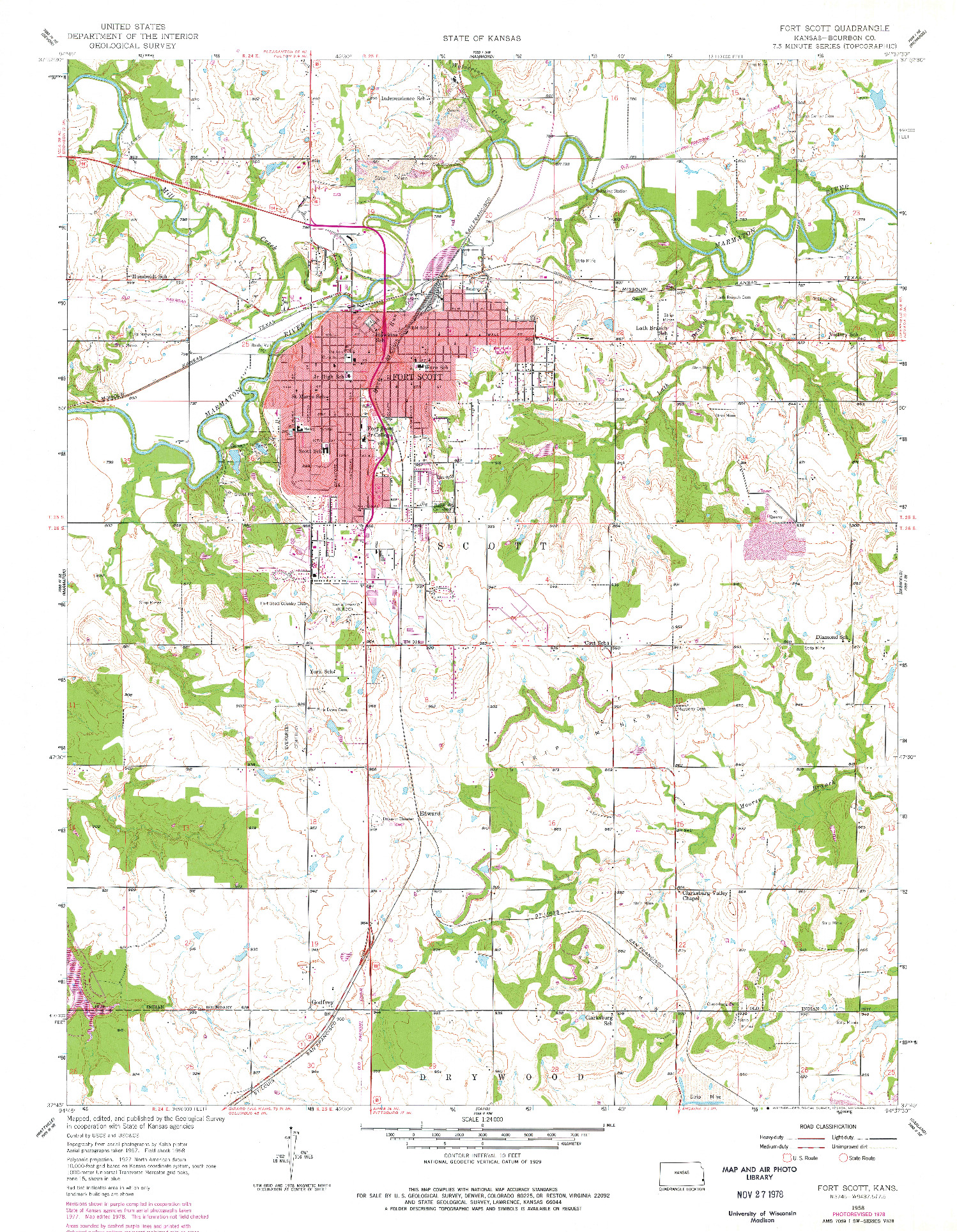 USGS 1:24000-SCALE QUADRANGLE FOR FORT SCOTT, KS 1958