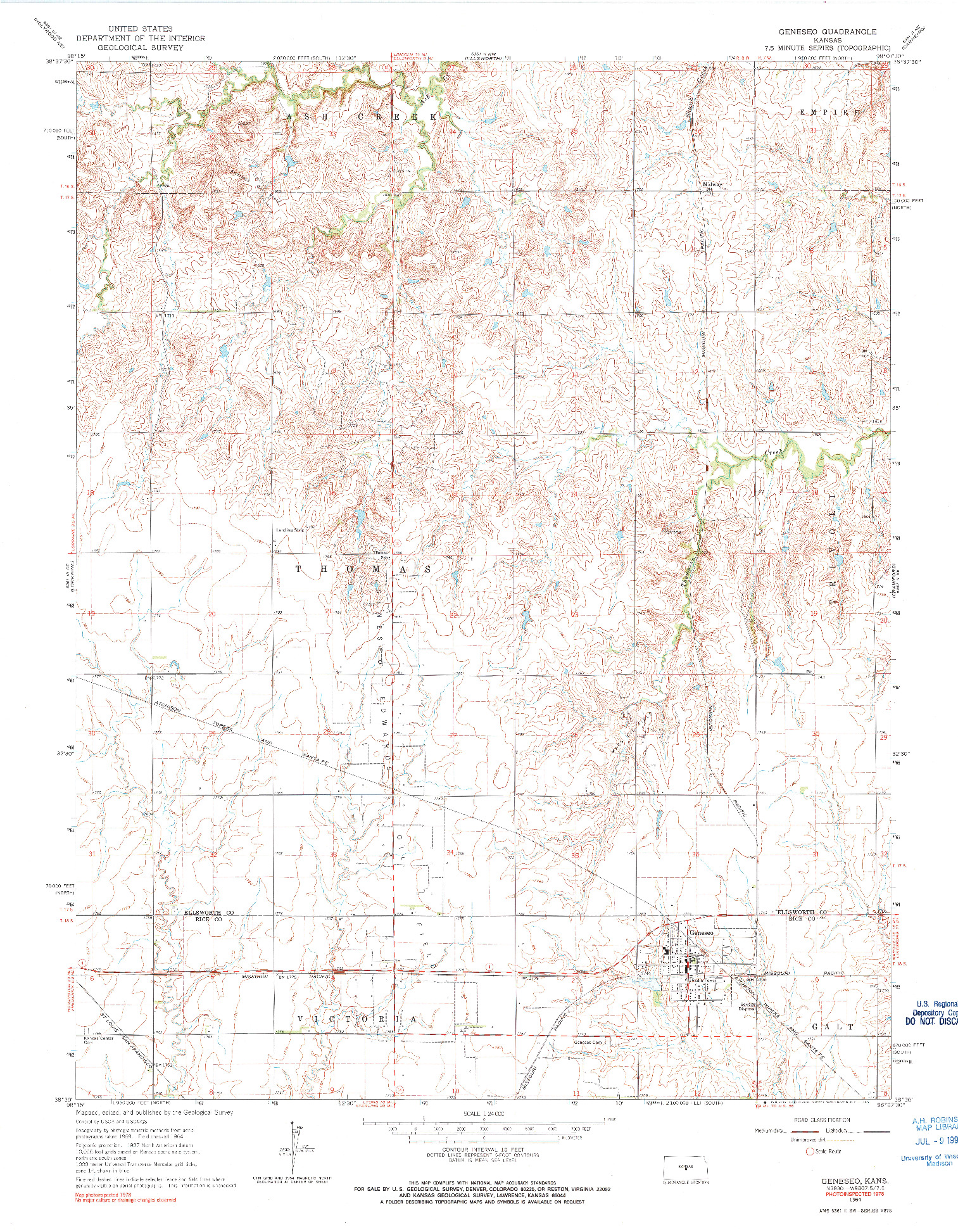 USGS 1:24000-SCALE QUADRANGLE FOR GENESEO, KS 1964