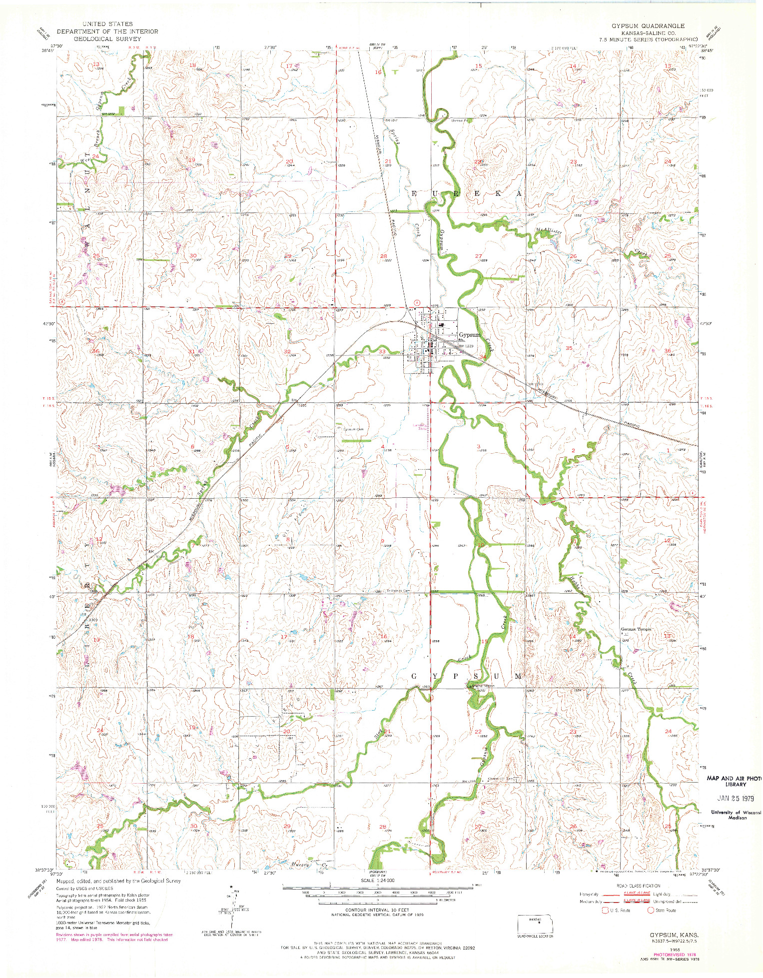 USGS 1:24000-SCALE QUADRANGLE FOR GYPSUM, KS 1955