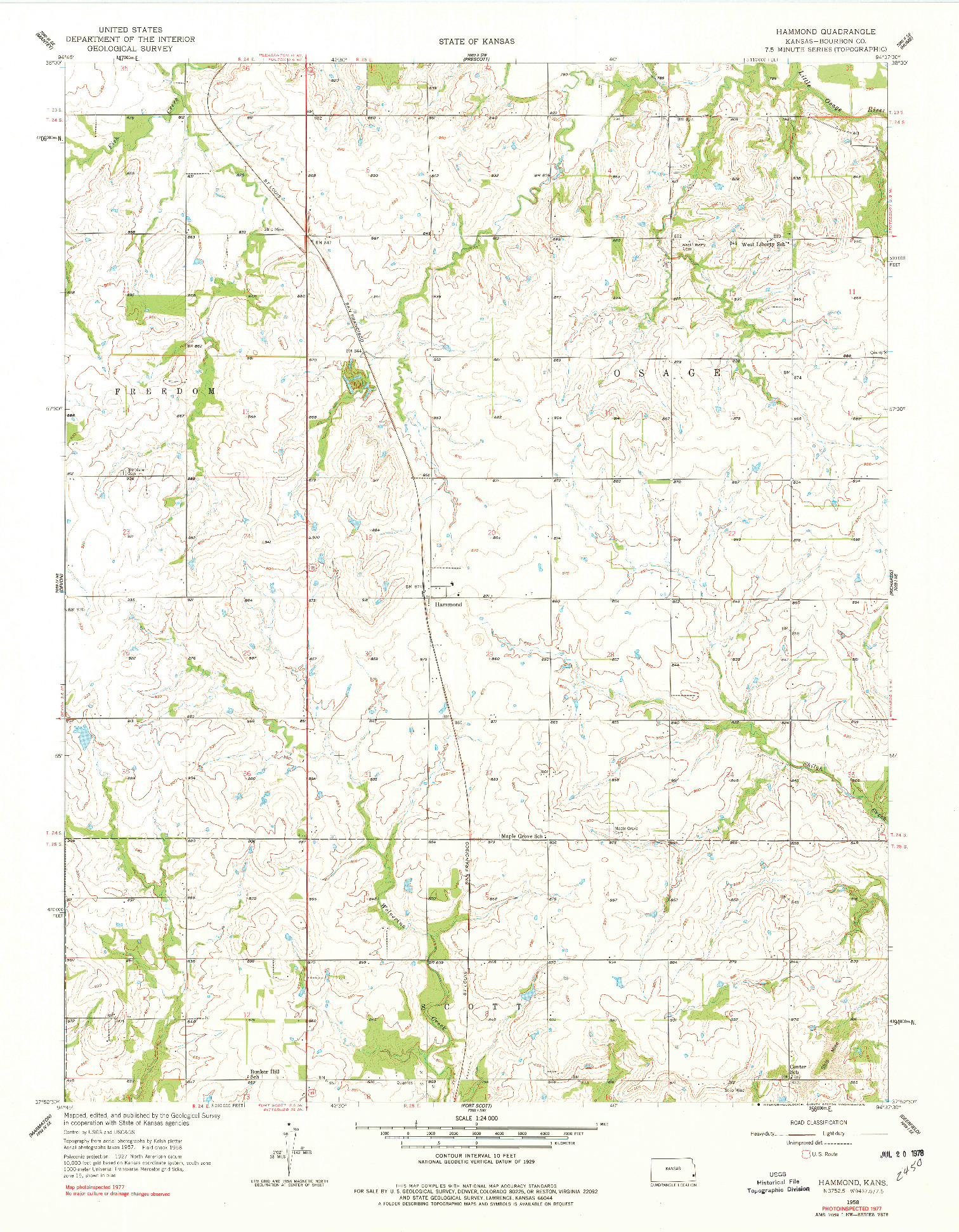 USGS 1:24000-SCALE QUADRANGLE FOR HAMMOND, KS 1958